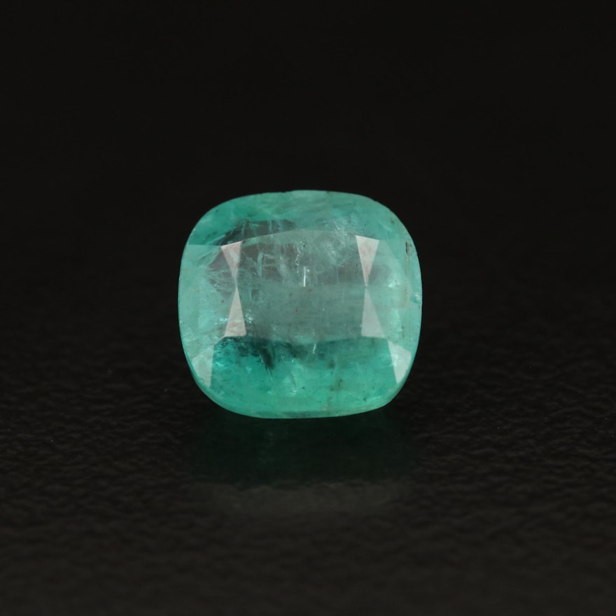 Loose 2.29 CT Cushion Faceted Emerald with GIA Report