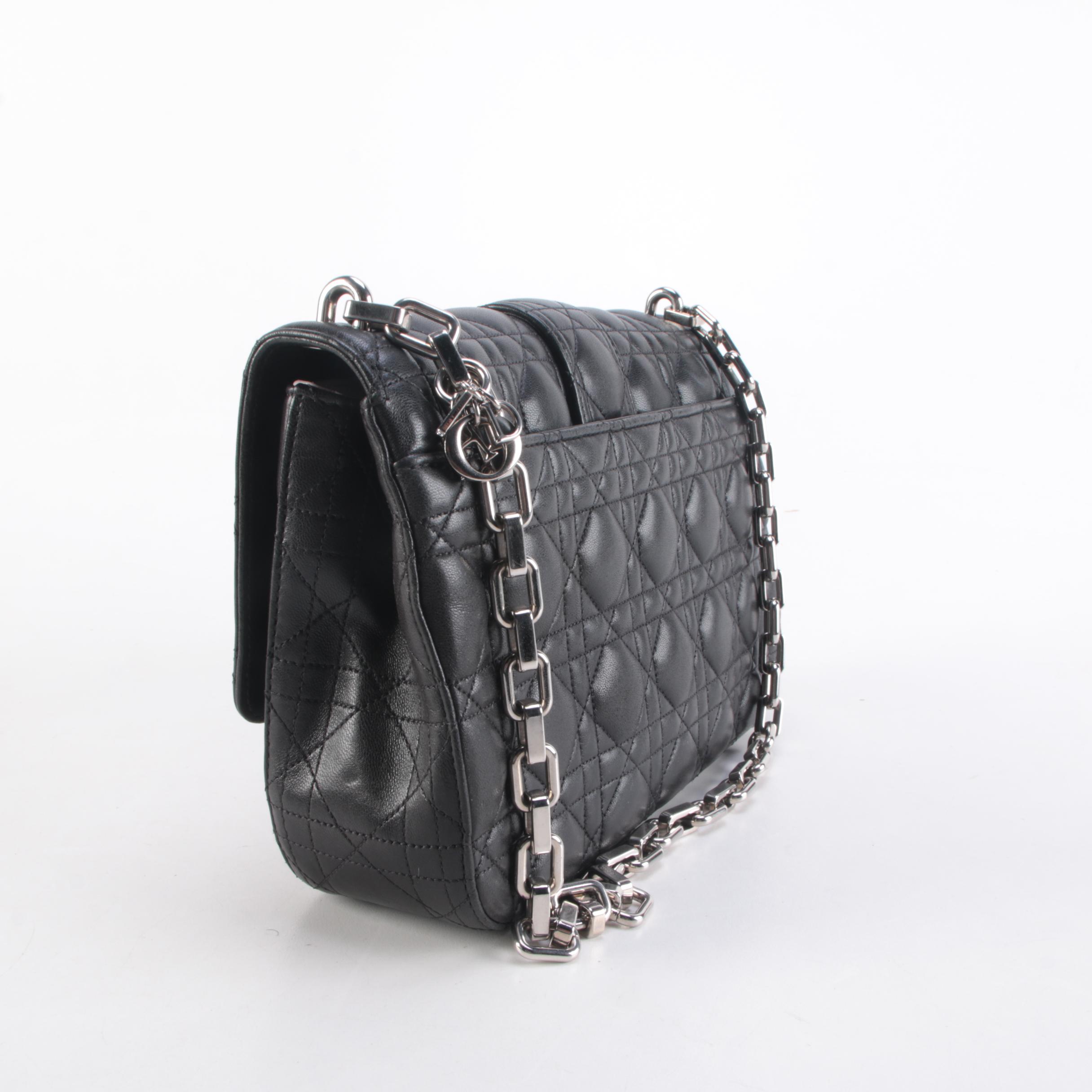 Christian Dior Miss Dior Cannage Quilted Black Lambskin Front Flap Shoulder Bag