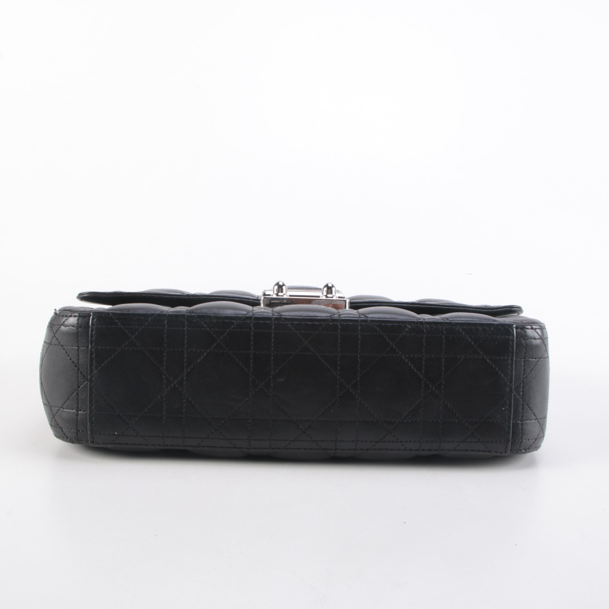 Christian Dior Miss Dior Cannage Quilted Black Lambskin Front Flap Shoulder Bag