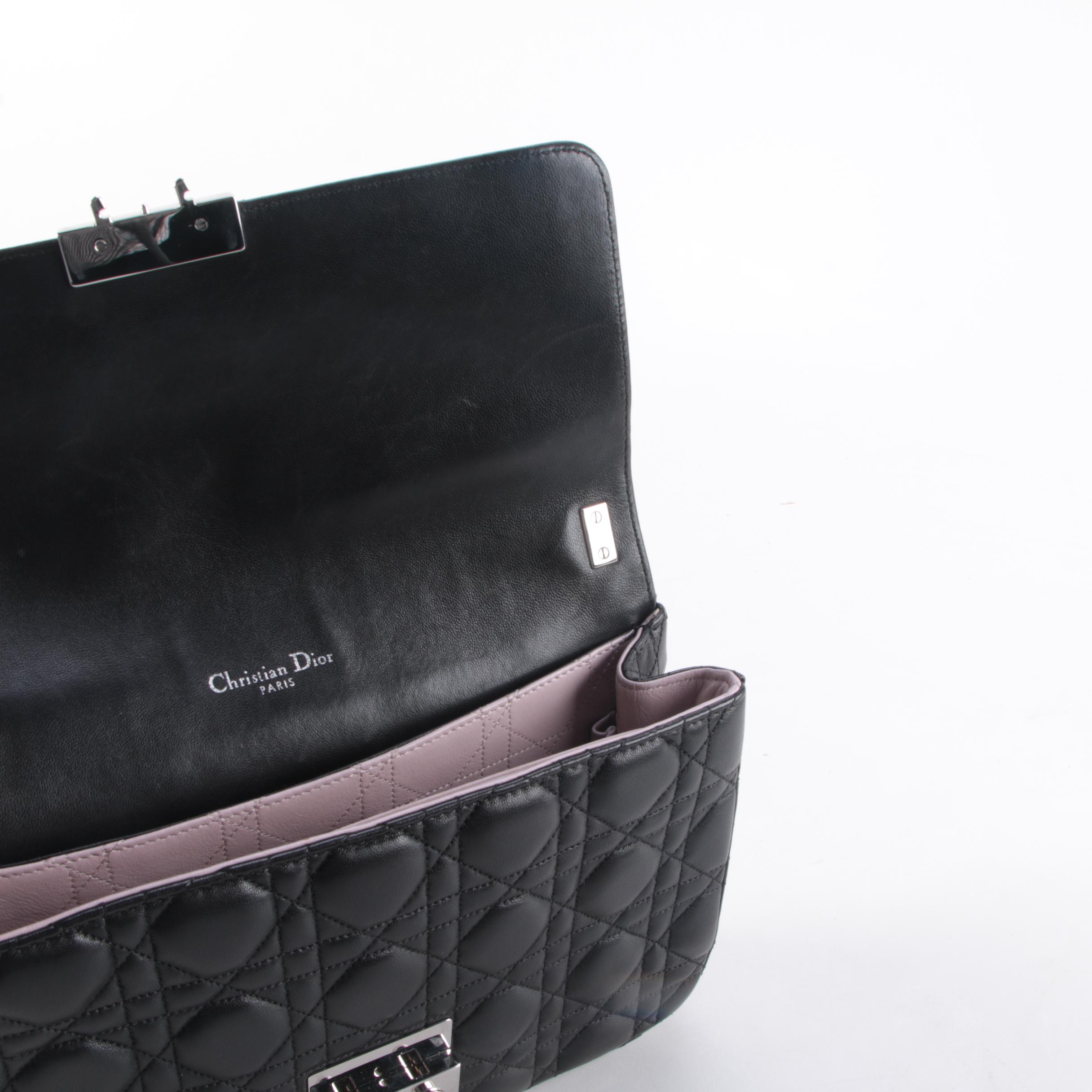 Christian Dior Miss Dior Cannage Quilted Black Lambskin Front Flap Shoulder Bag