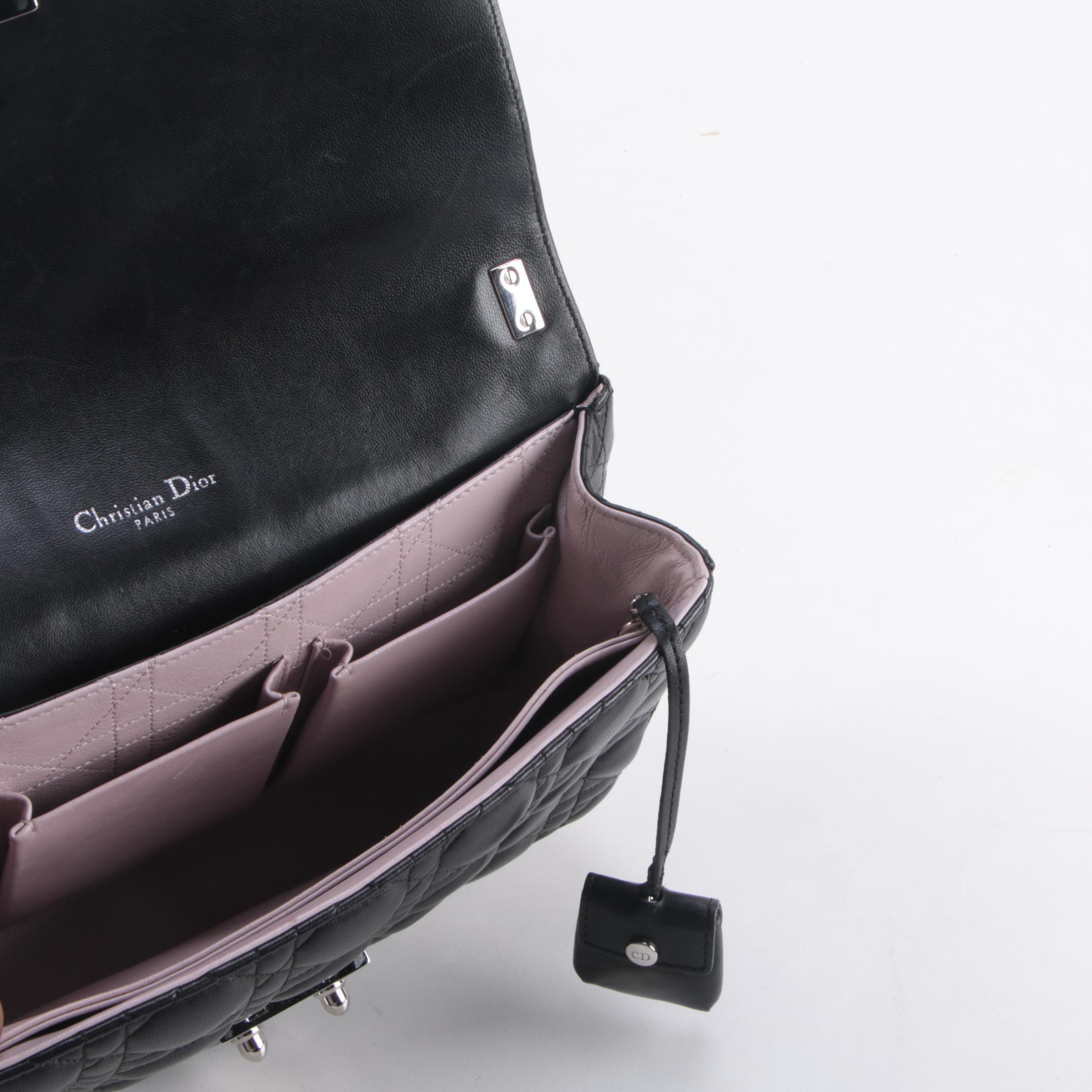 Christian Dior Miss Dior Cannage Quilted Black Lambskin Front Flap Shoulder Bag