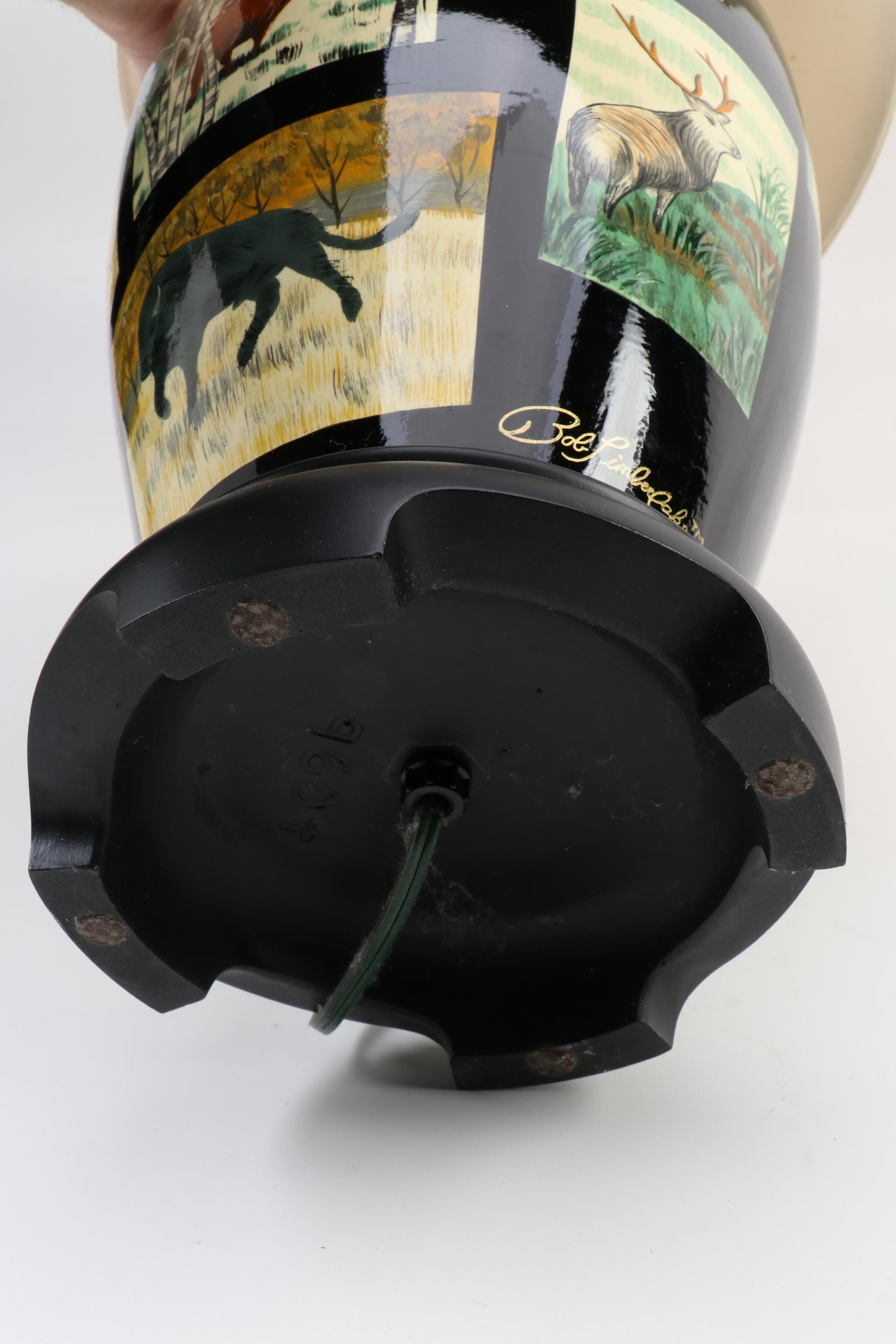 Bob Timberlake Hand-Painted Woodland Motif Ceramic Vase Table Lamp