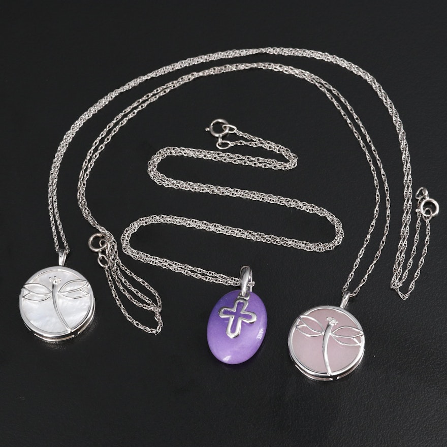 Sterling Diamond and Gemstone Necklaces Featuring Dragonflies