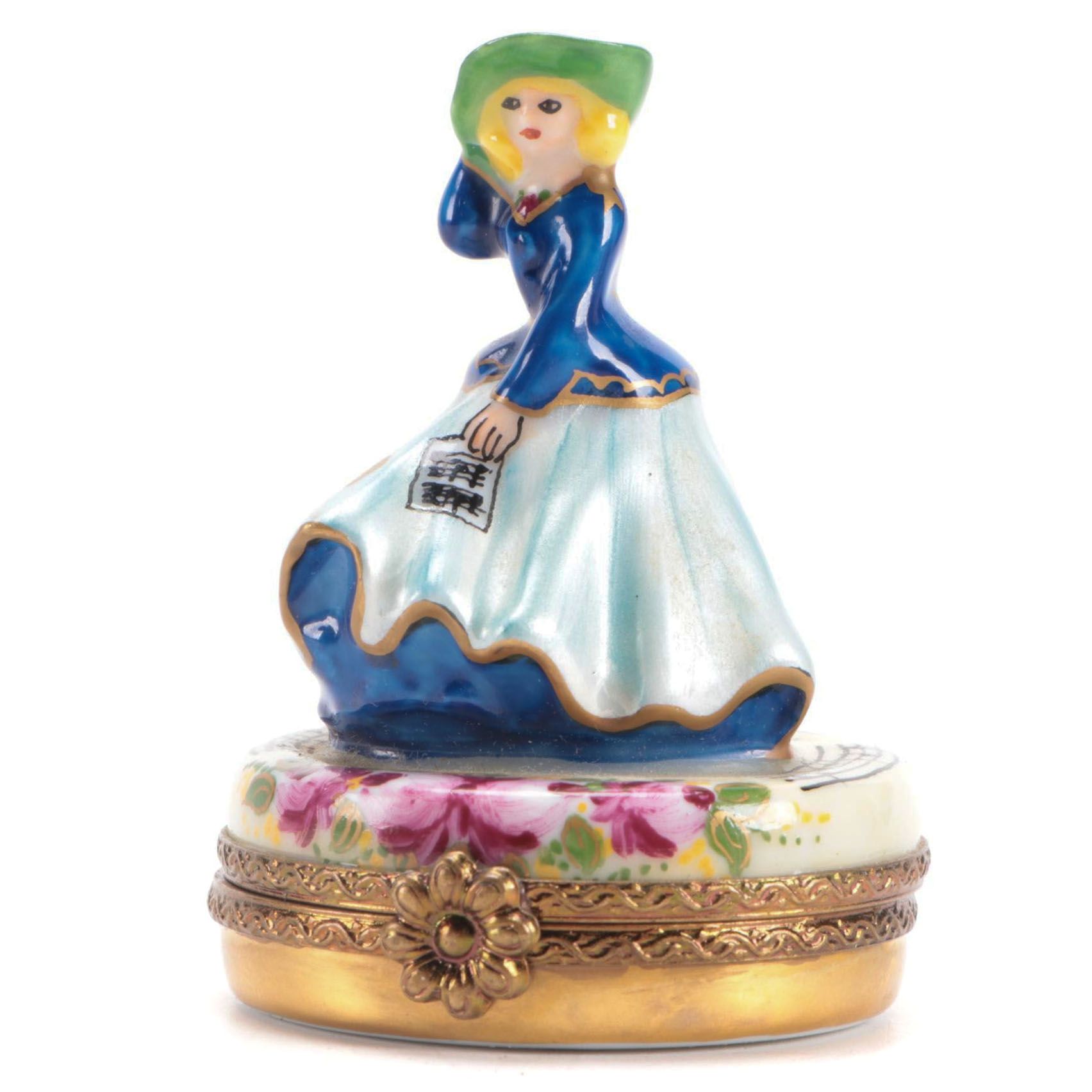 France Limoges Woman Figural Trinket Box Limited Edition, Mid-20th Century