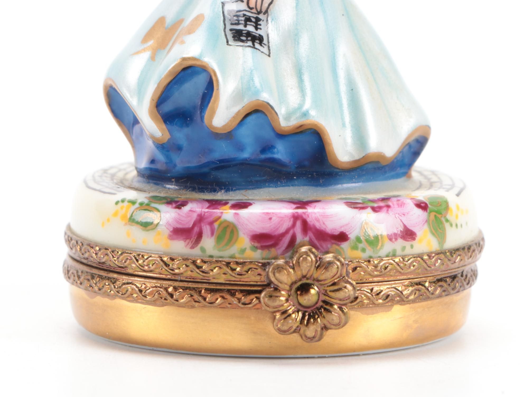 France Limoges Woman Figural Trinket Box Limited Edition, Mid-20th Century
