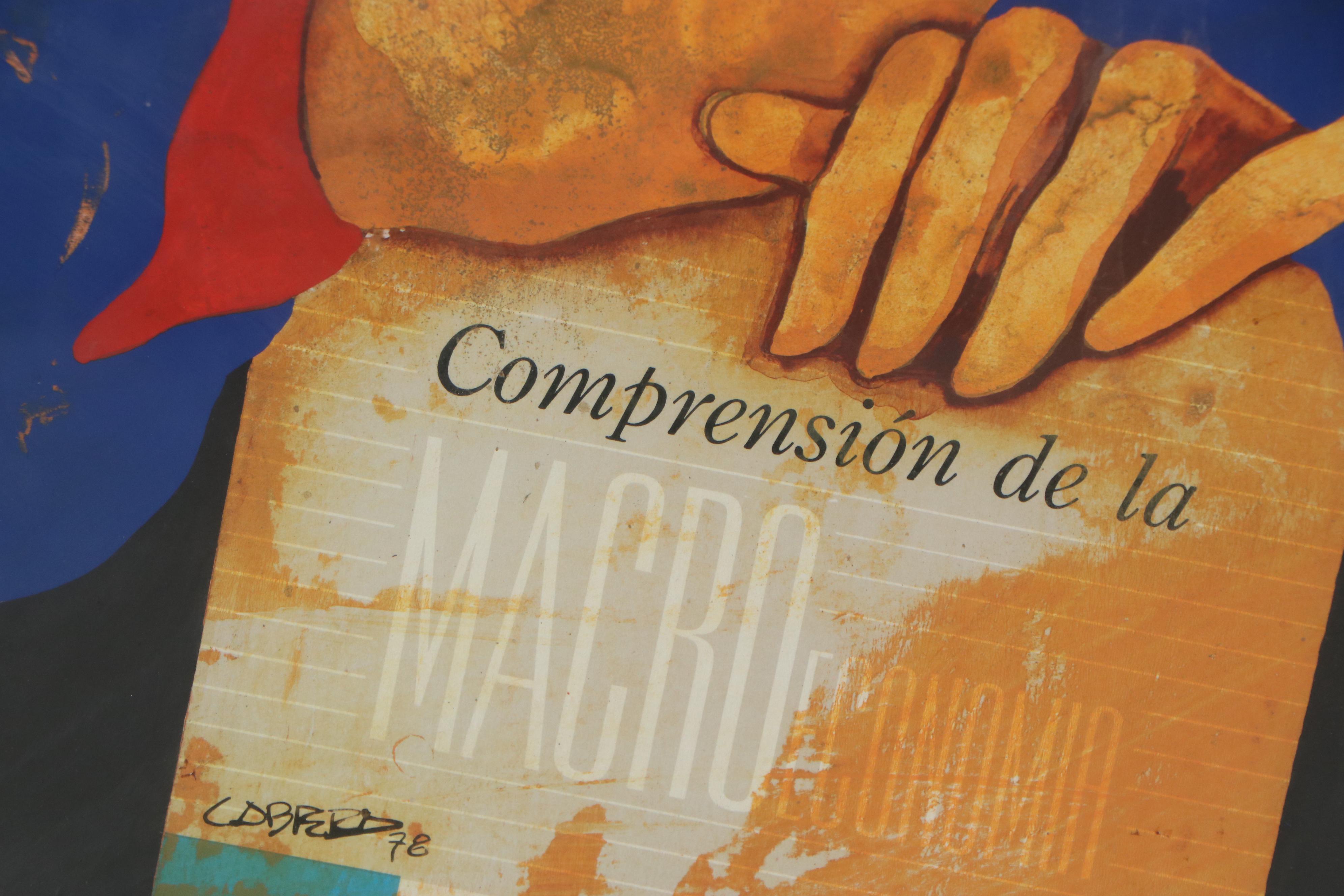 Roberto Cabrera Mixed Media Portrait Painting of a Man with Bird, 1978