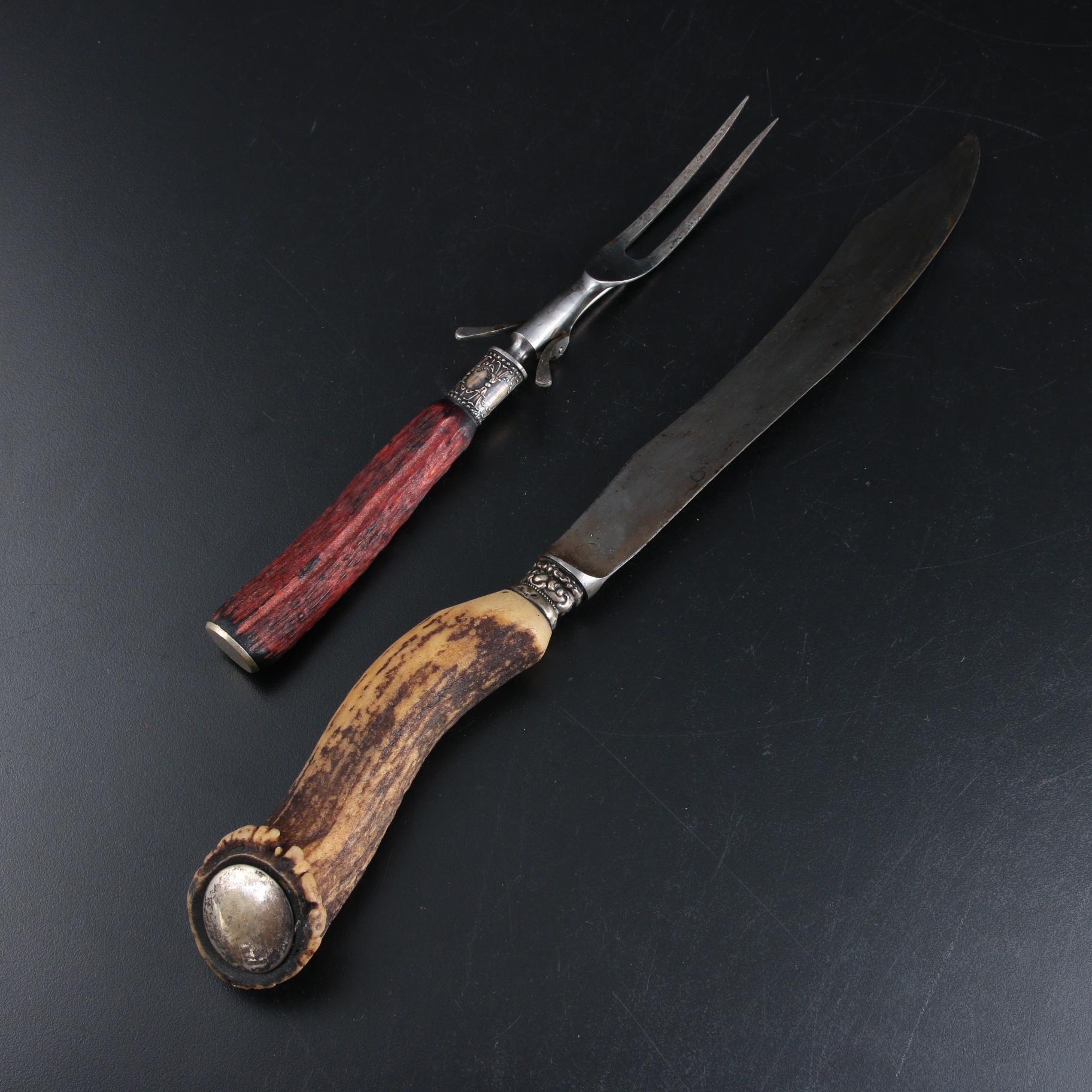 WM. A. Rogers Sterling Silver Accented Carving Utensils with Antler Handles