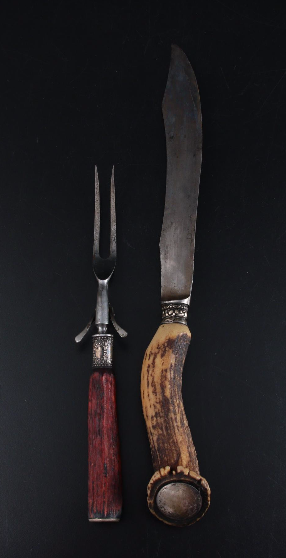 WM. A. Rogers Sterling Silver Accented Carving Utensils with Antler Handles