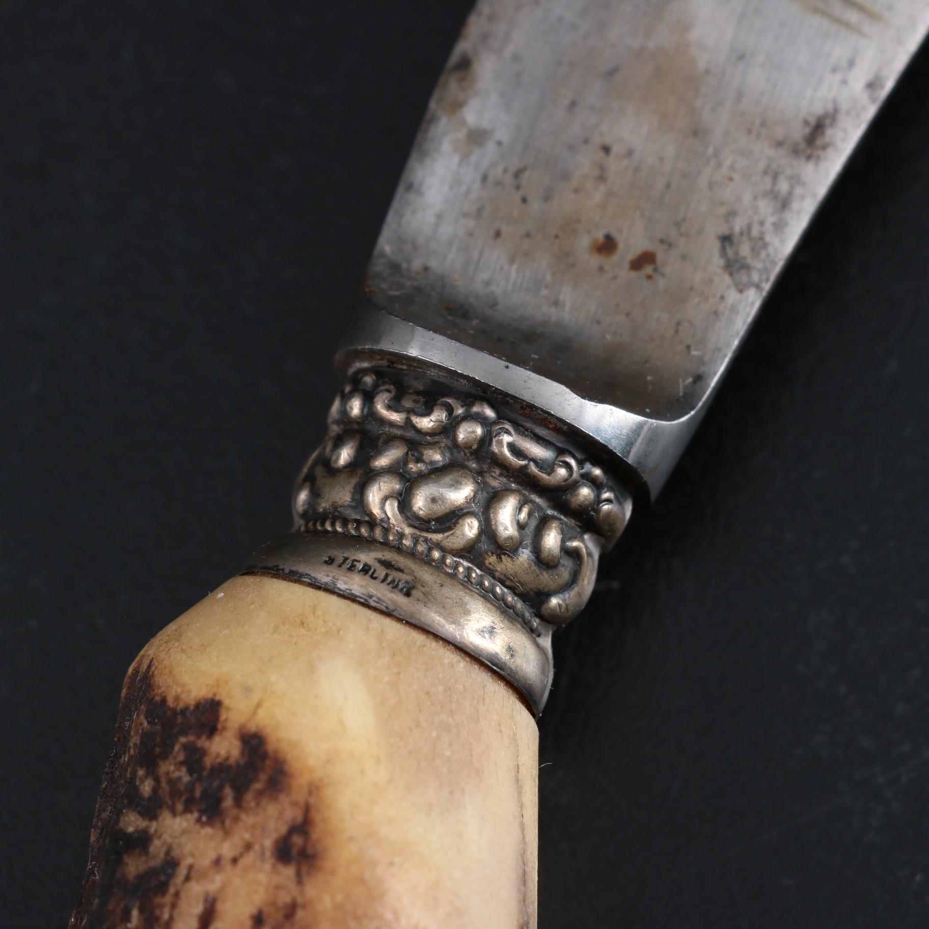 WM. A. Rogers Sterling Silver Accented Carving Utensils with Antler Handles