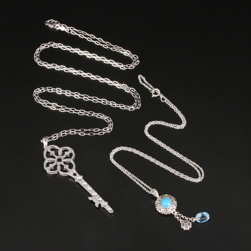 Sterling Topaz and Turquoise Drop and Key Necklaces