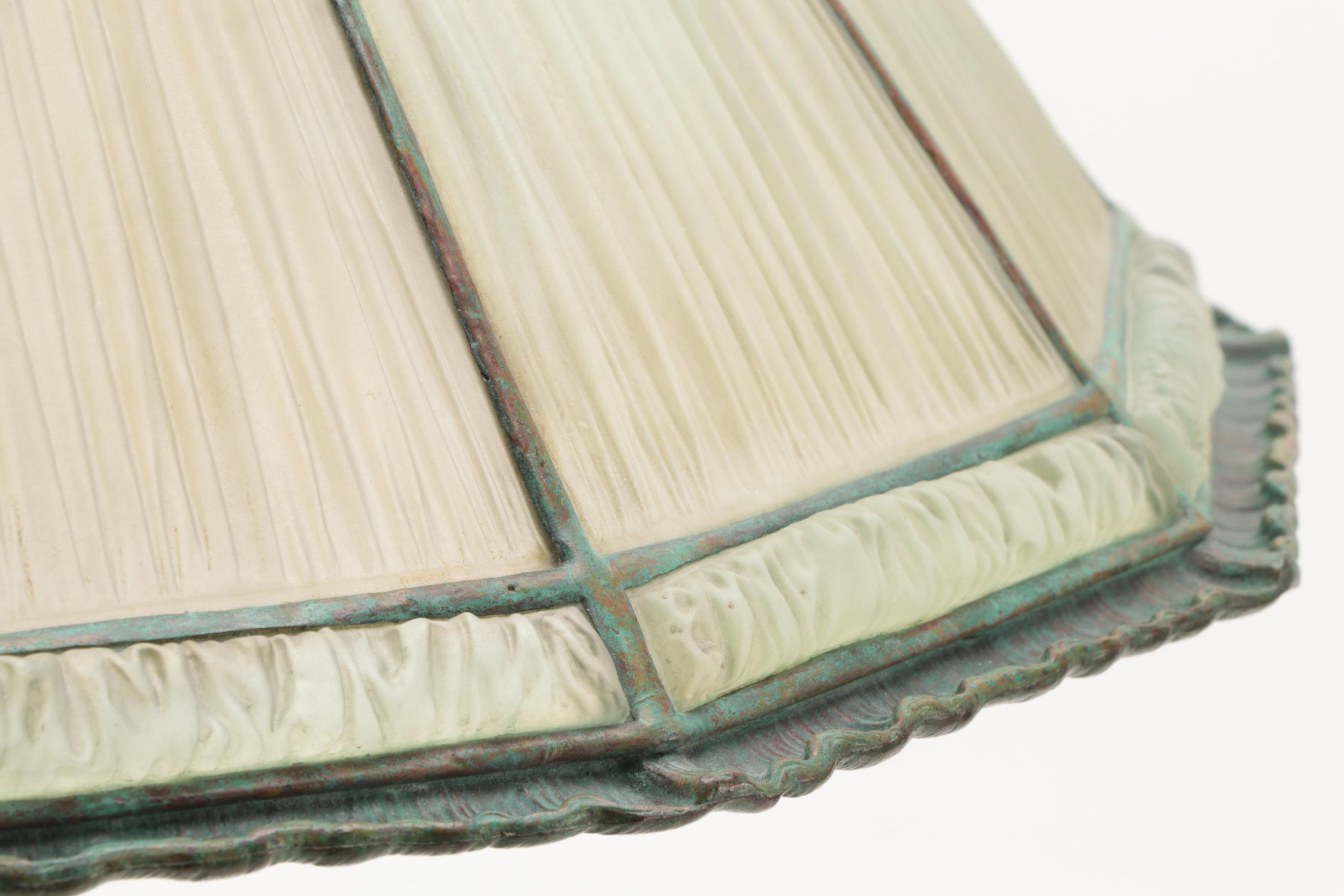Tiffany Studios Linenfold Glass Lamp Shade with Malachite Lamp Base