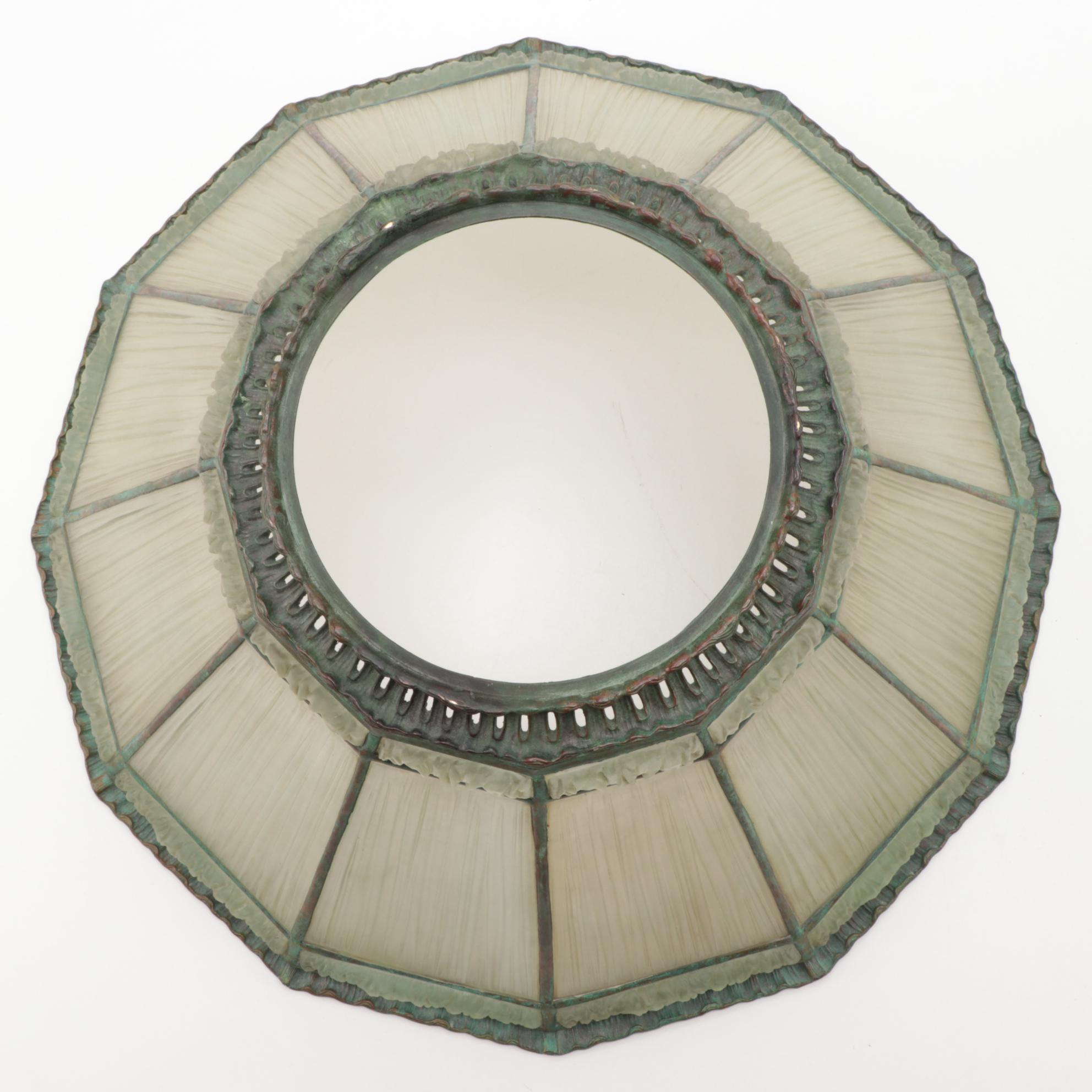 Tiffany Studios Linenfold Glass Lamp Shade with Malachite Lamp Base