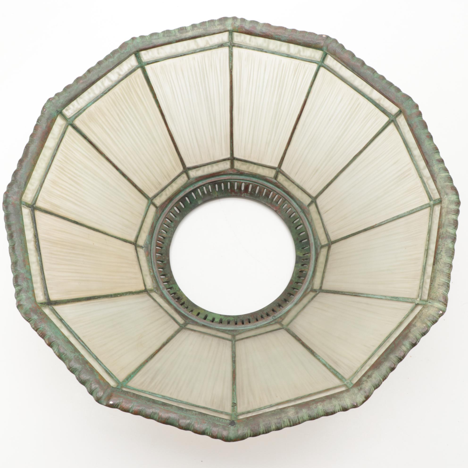 Tiffany Studios Linenfold Glass Lamp Shade with Malachite Lamp Base
