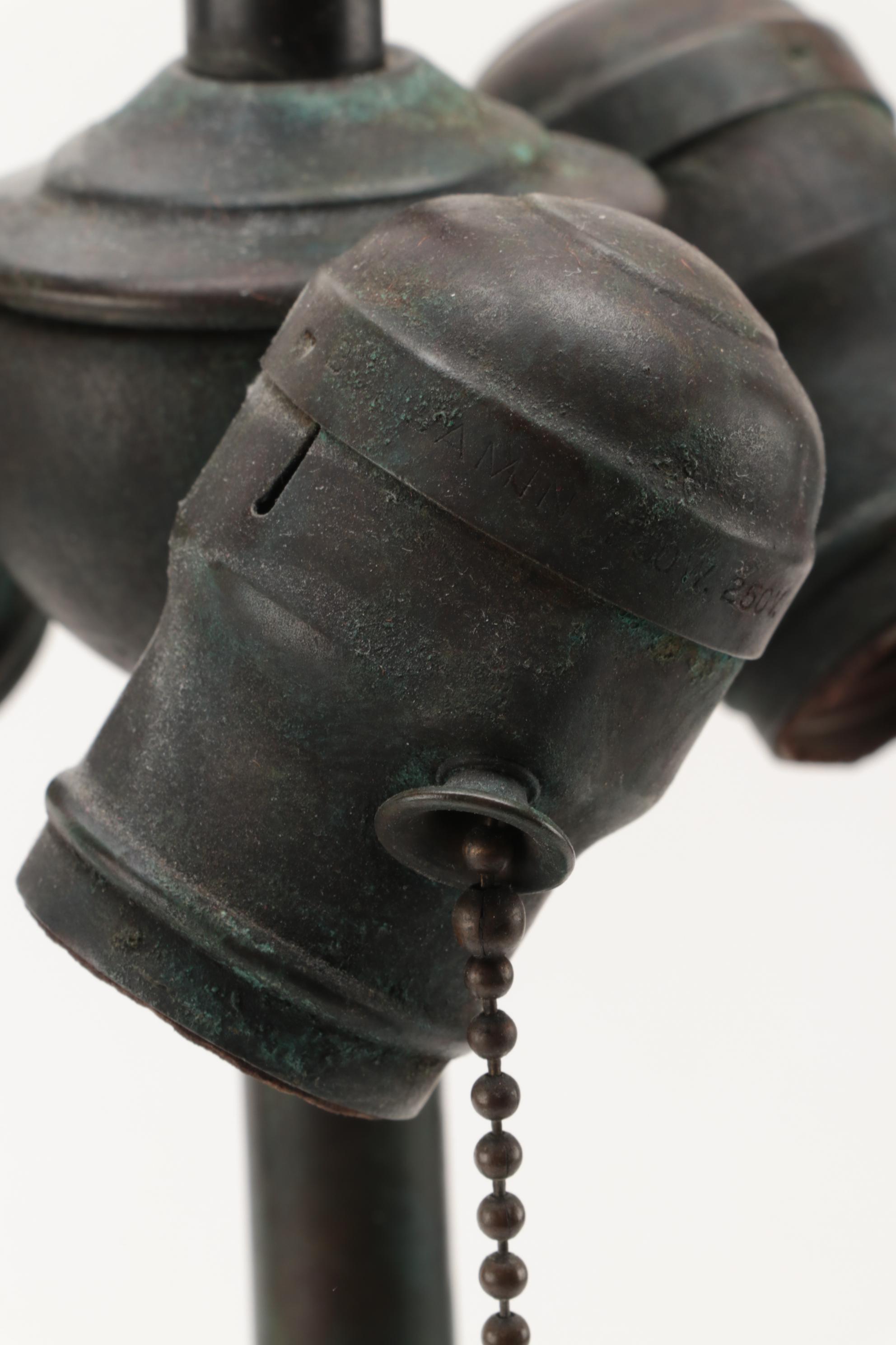 Tiffany Studios Linenfold Glass Lamp Shade with Malachite Lamp Base