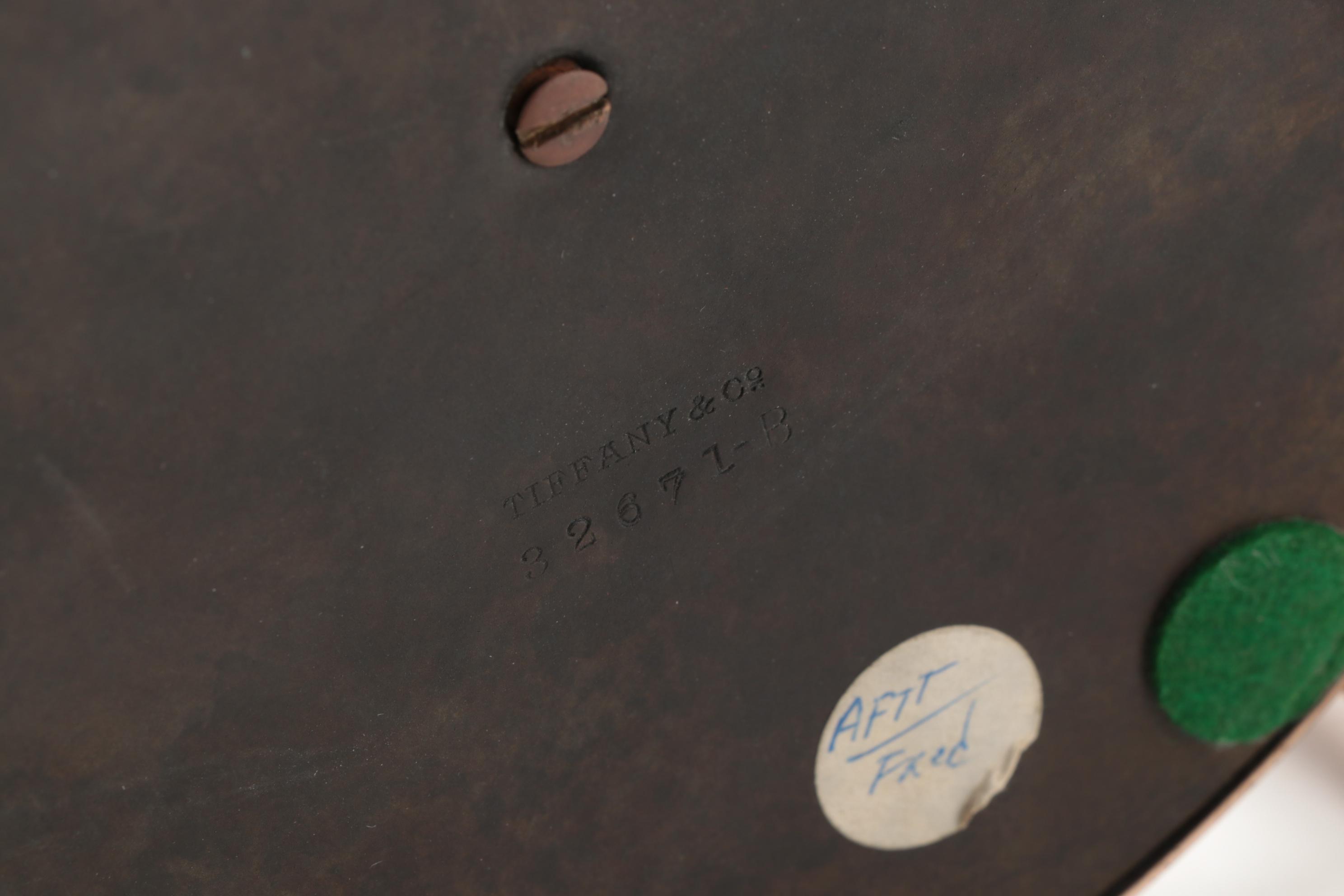 Tiffany Studios Linenfold Glass Lamp Shade with Malachite Lamp Base