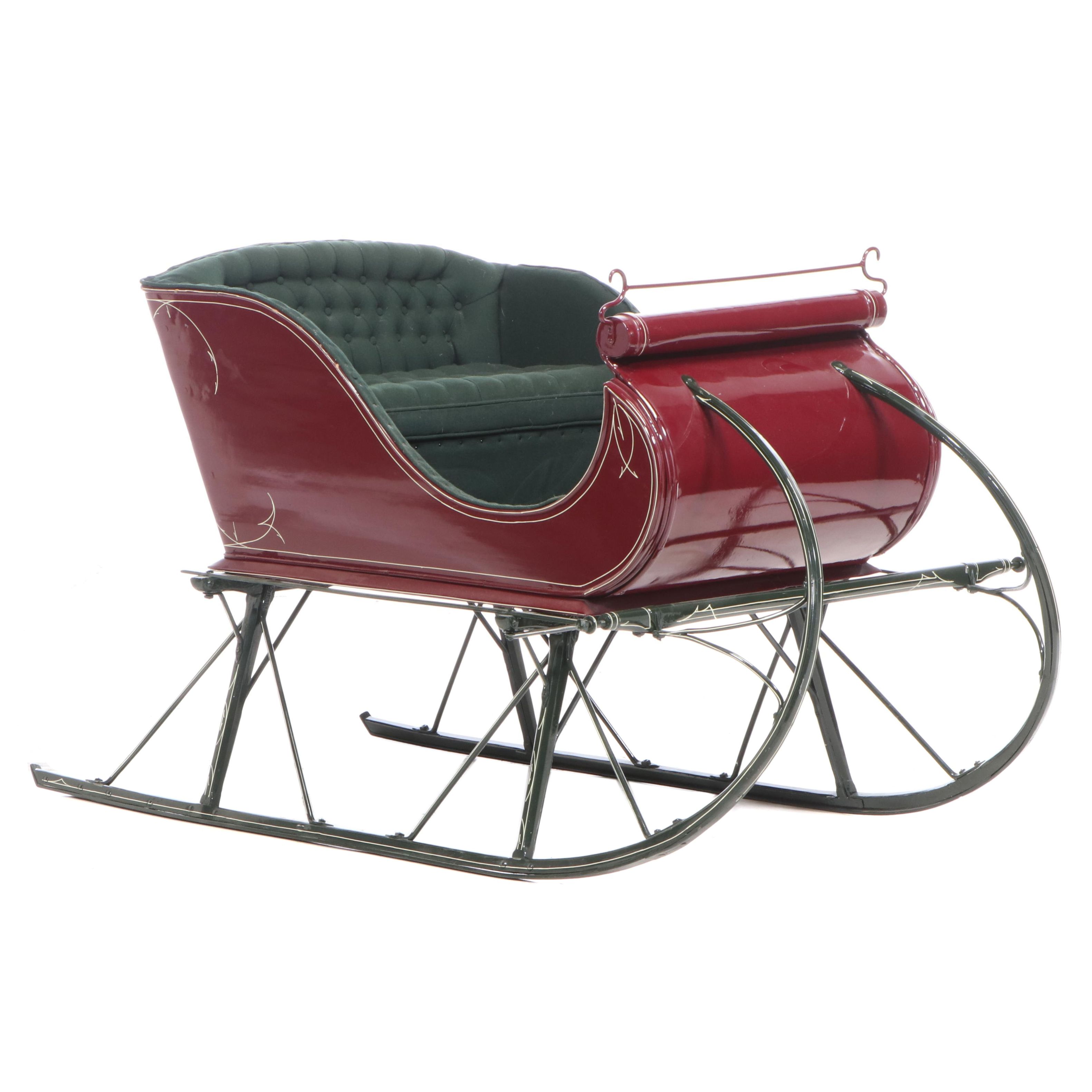 Painted Wood and Metal Horse-Drawn Sleigh