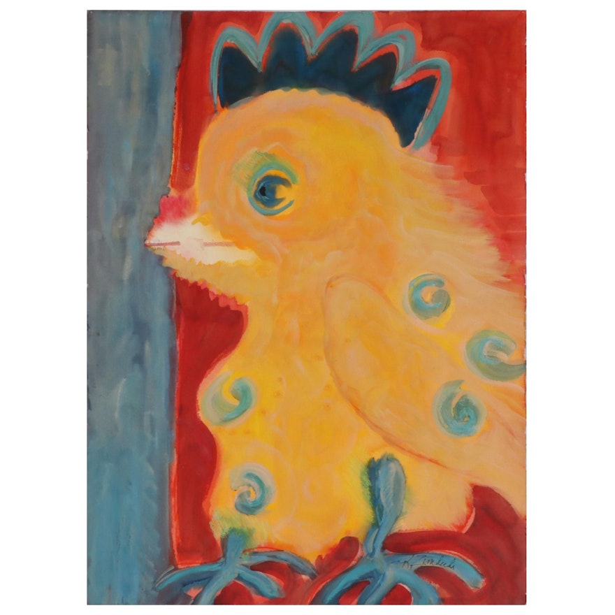Kathleen Zimbicki Watercolor Painting "Big Baby Chick," 21st Century