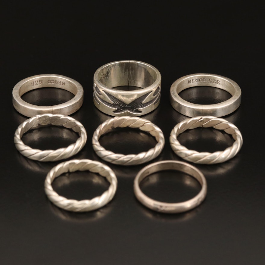 Sterling Stackable Bands Including Patterns and Twist Styles