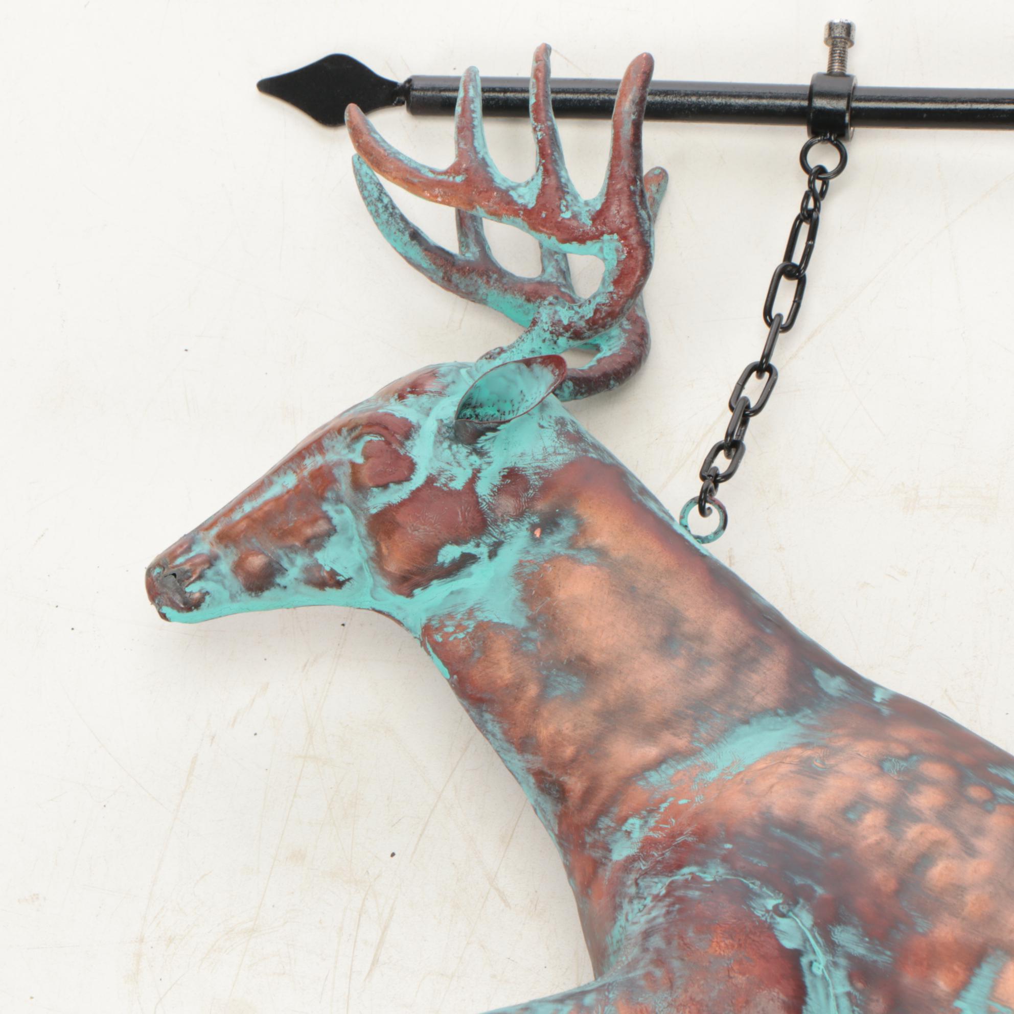 Patinated Copper Figural Leaping Stag Weathervane on Wall Bracket