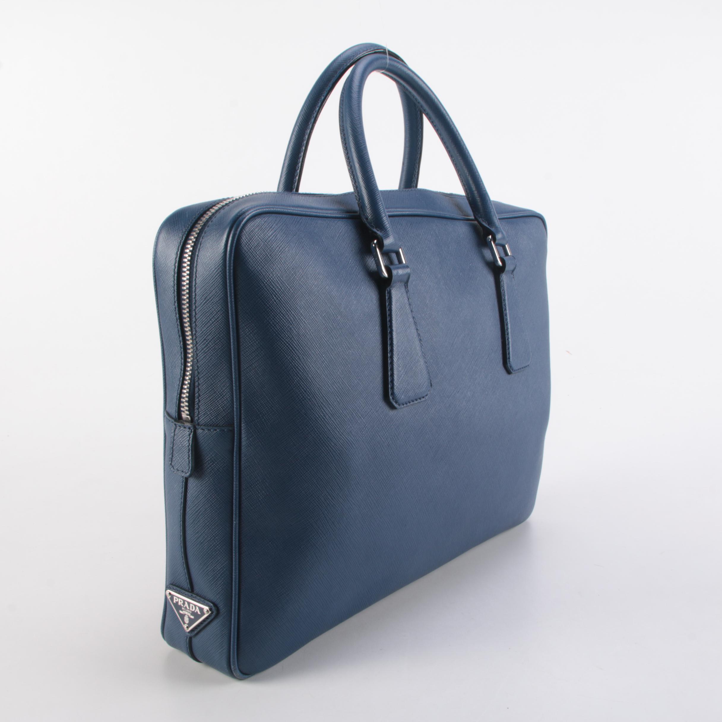 Prada Attaché Briefcase in Bluette Saffiano Leather