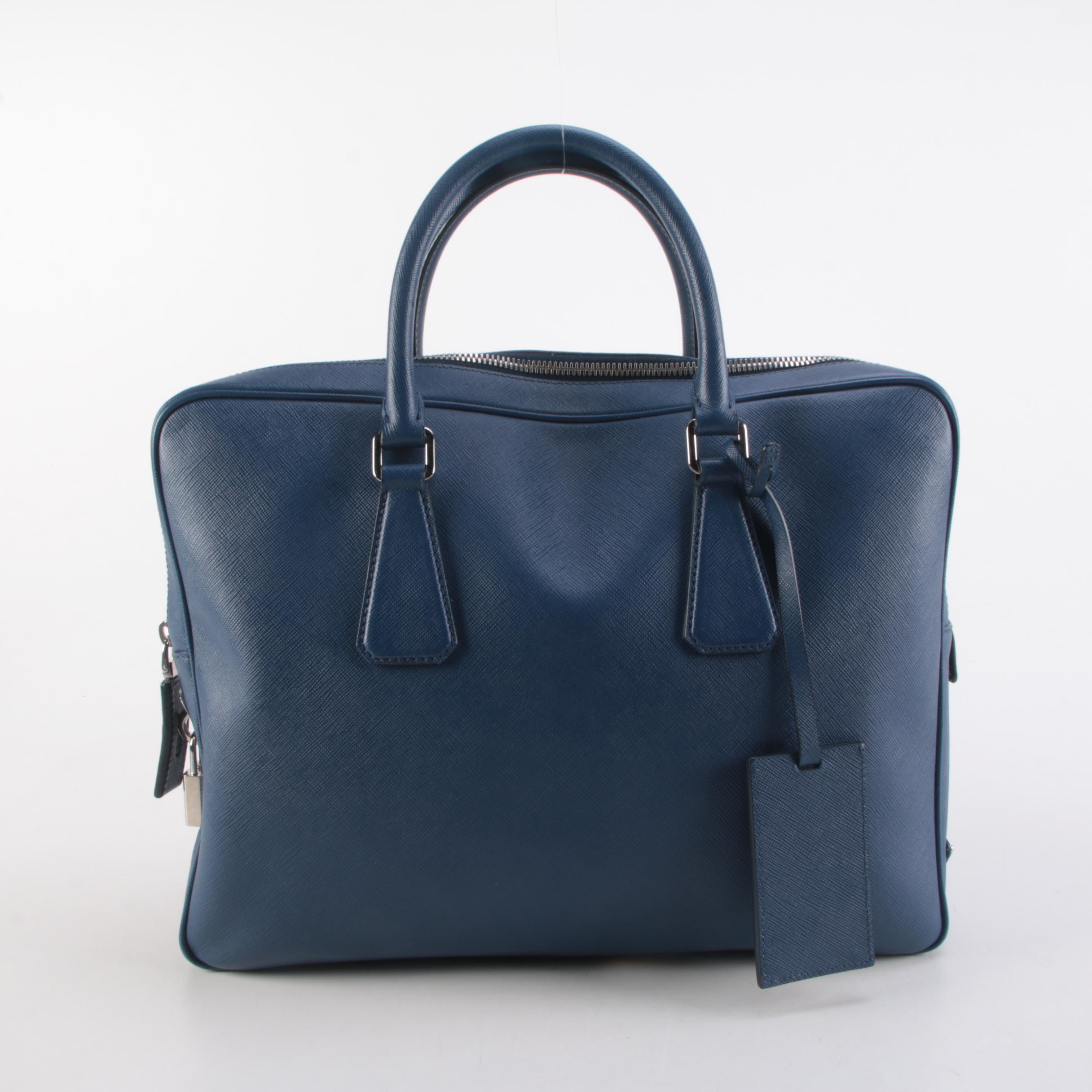 Prada Attaché Briefcase in Bluette Saffiano Leather