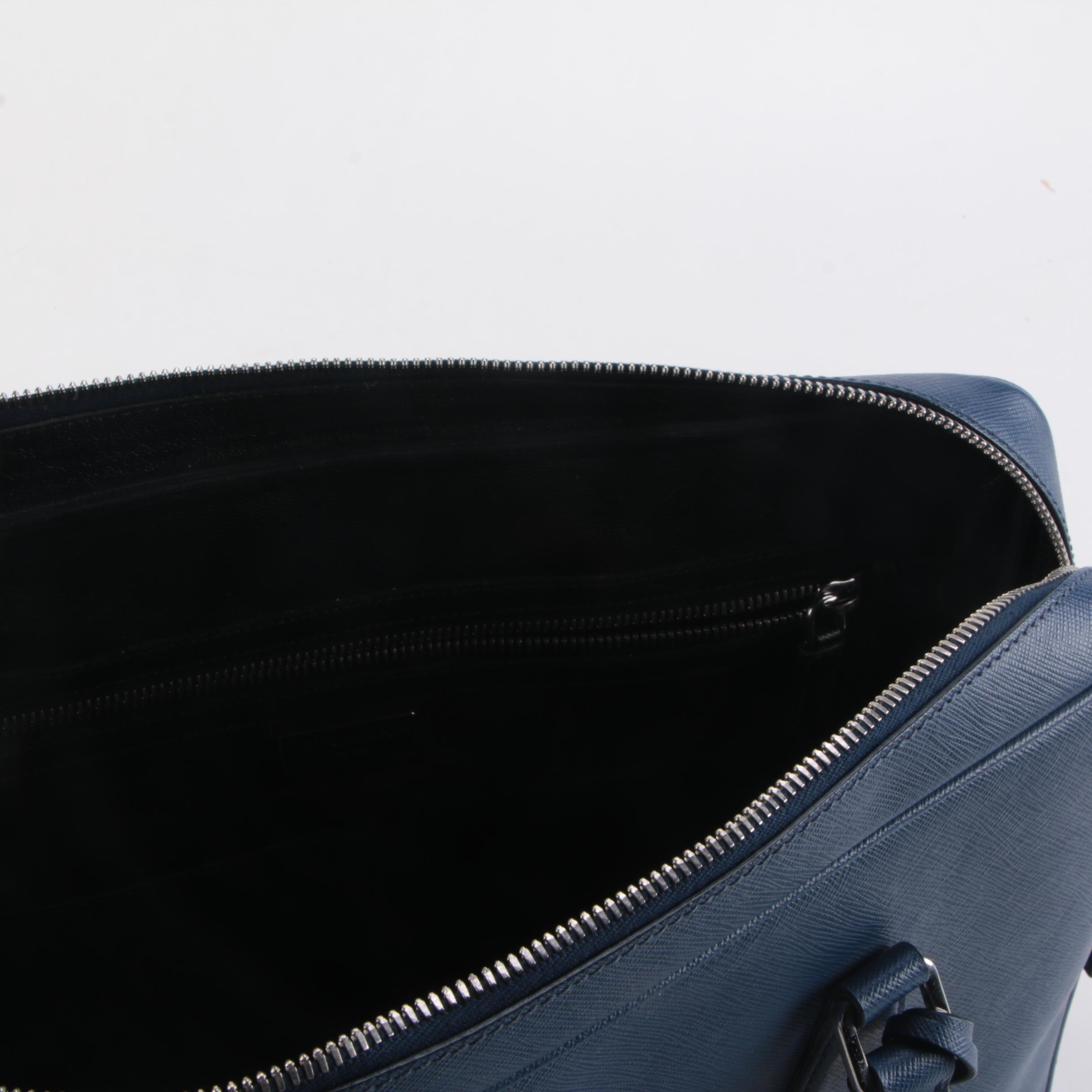 Prada Attaché Briefcase in Bluette Saffiano Leather