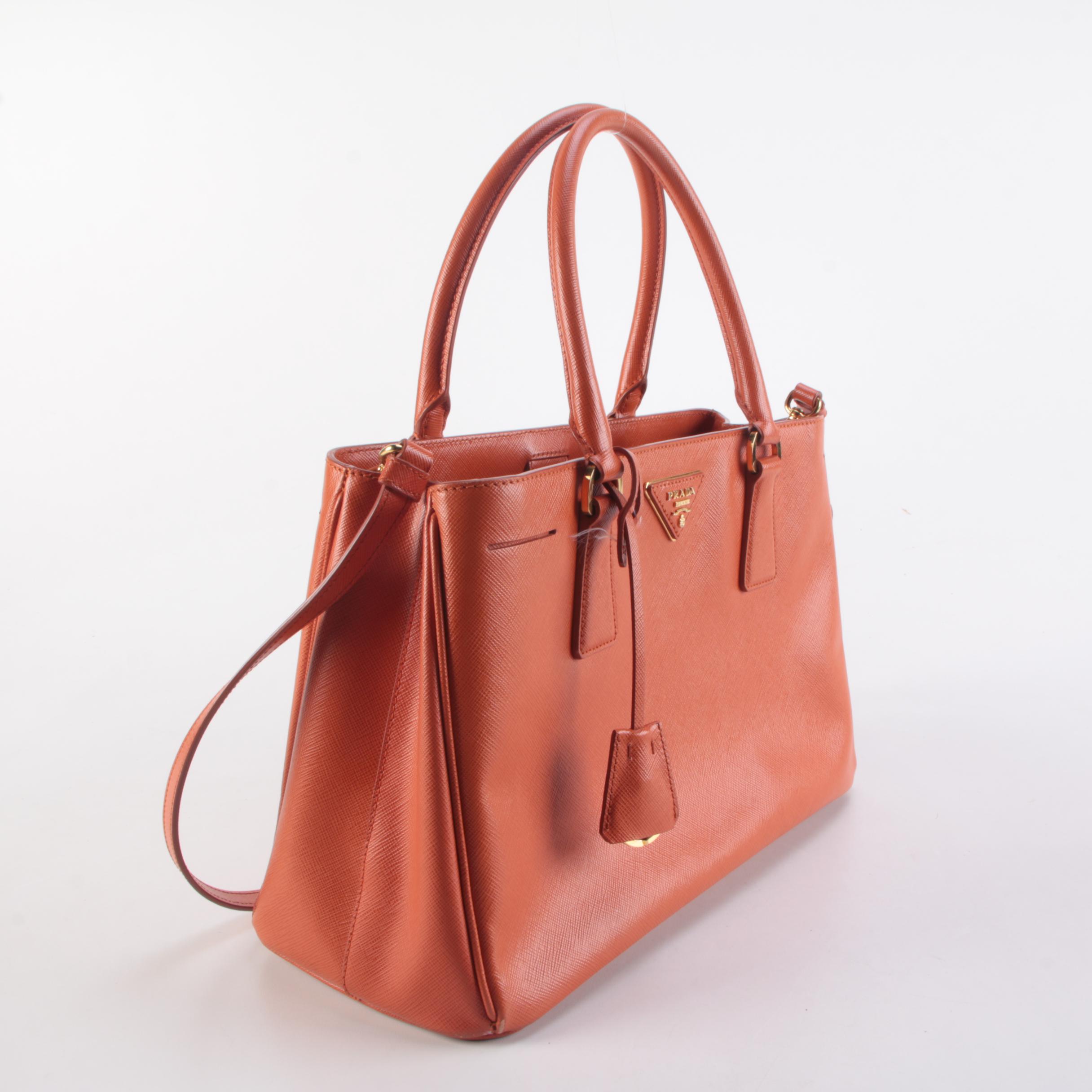 Prada Orange Saffiano Leather Two-Way Tote