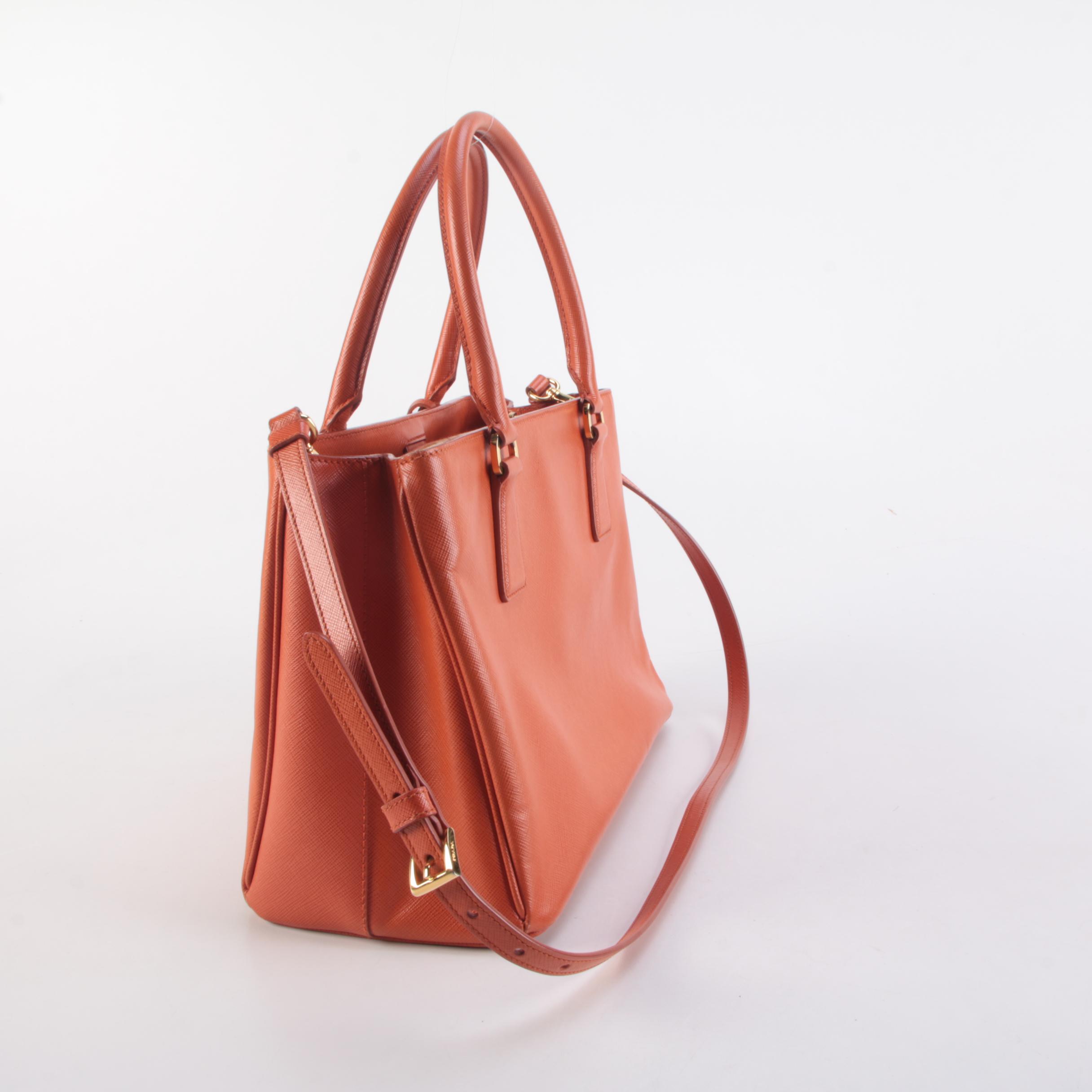 Prada Orange Saffiano Leather Two-Way Tote
