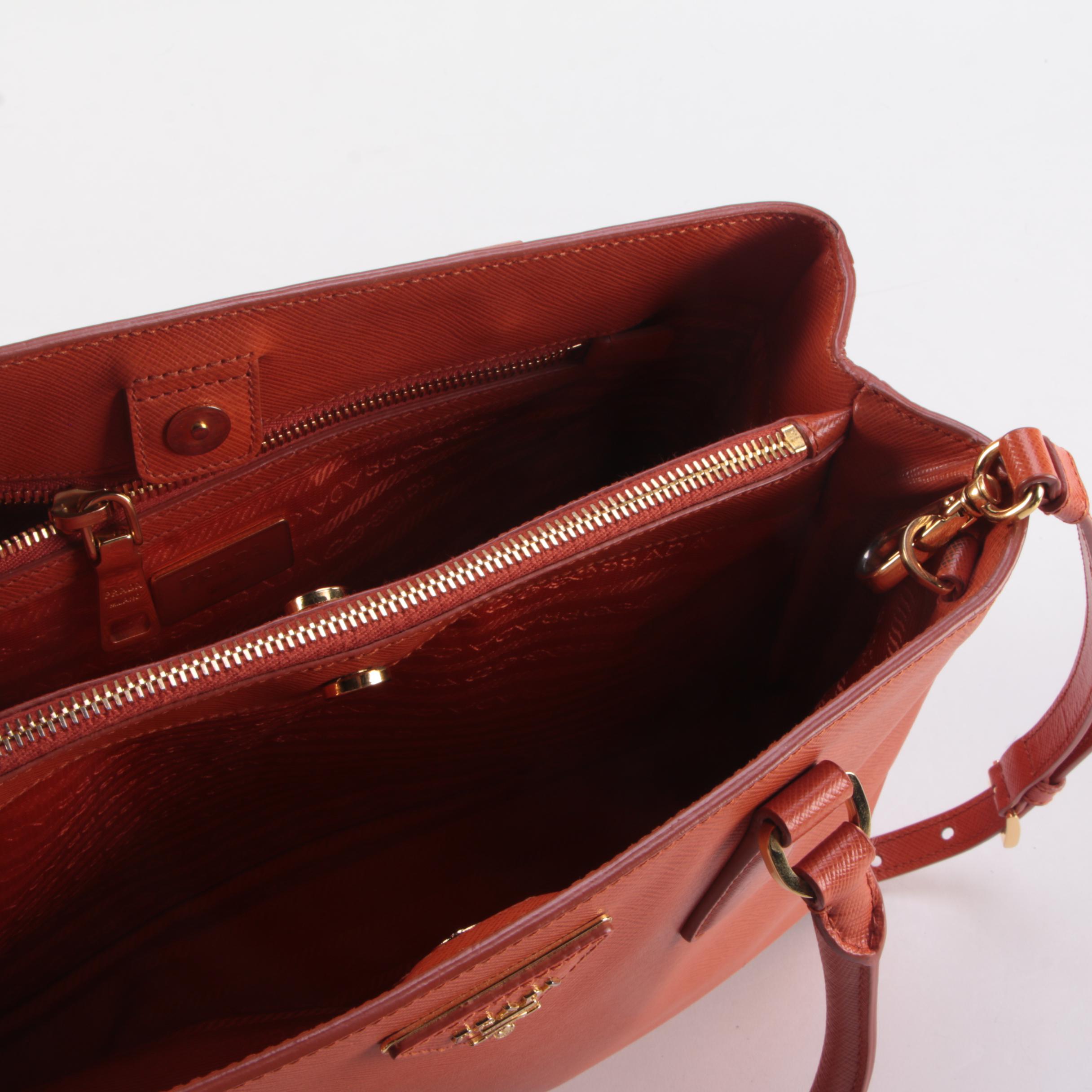 Prada Orange Saffiano Leather Two-Way Tote