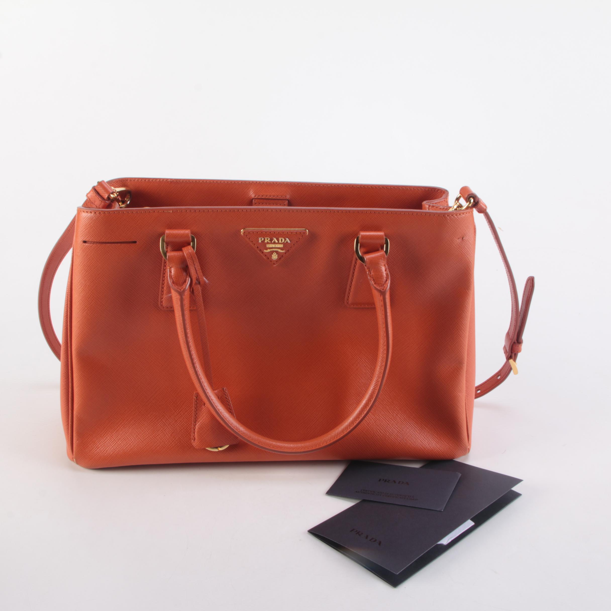 Prada Orange Saffiano Leather Two-Way Tote
