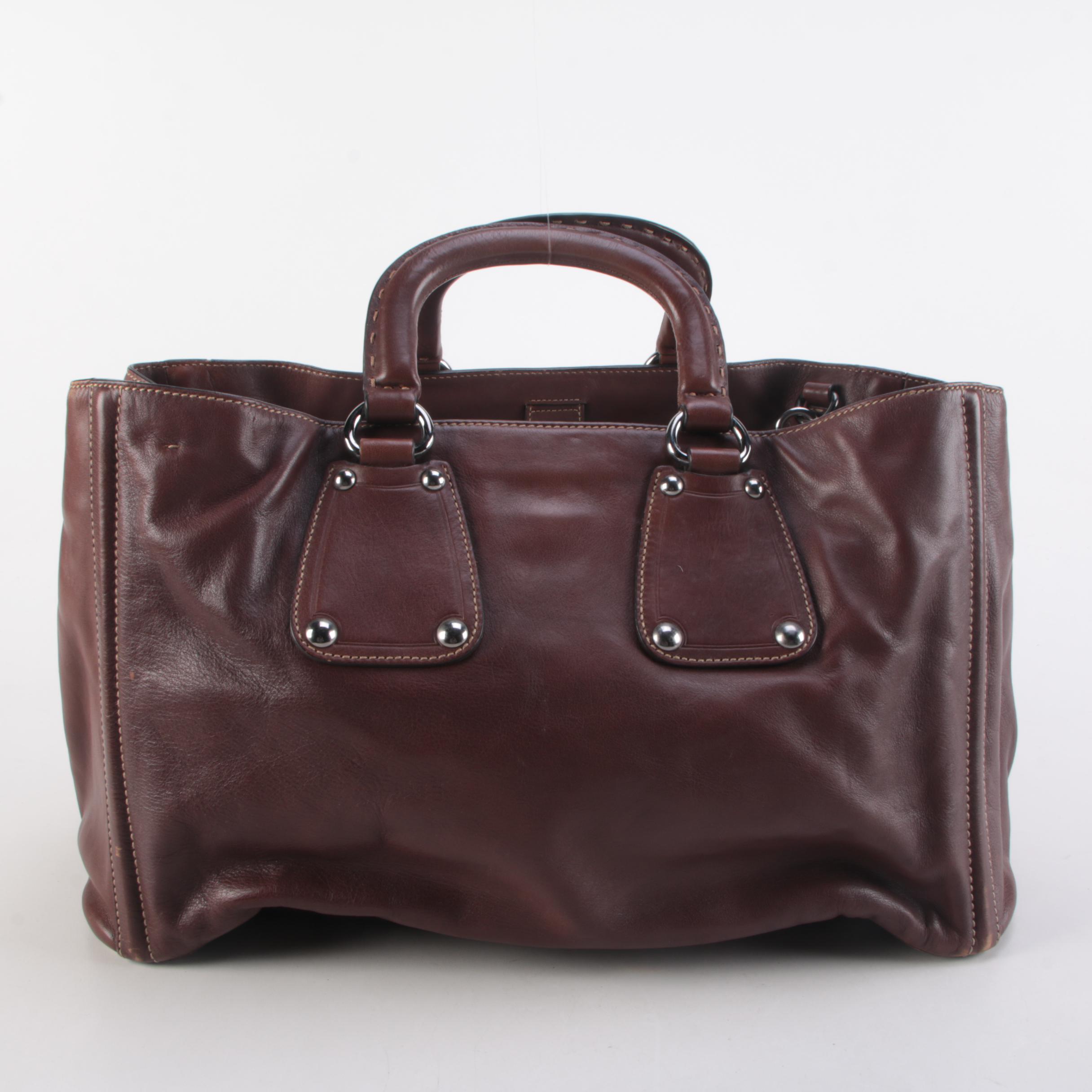 Prada Logo Plaque Brown Leather Holdall