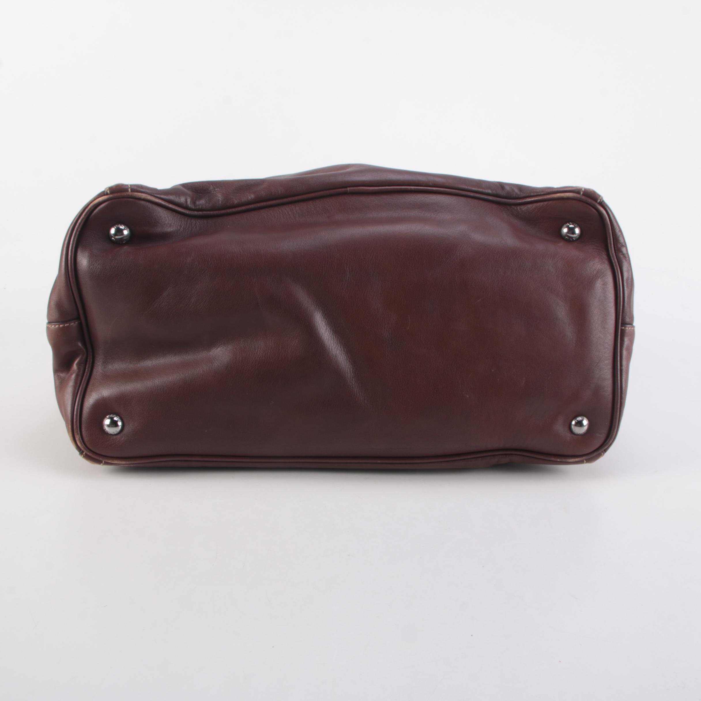 Prada Logo Plaque Brown Leather Holdall