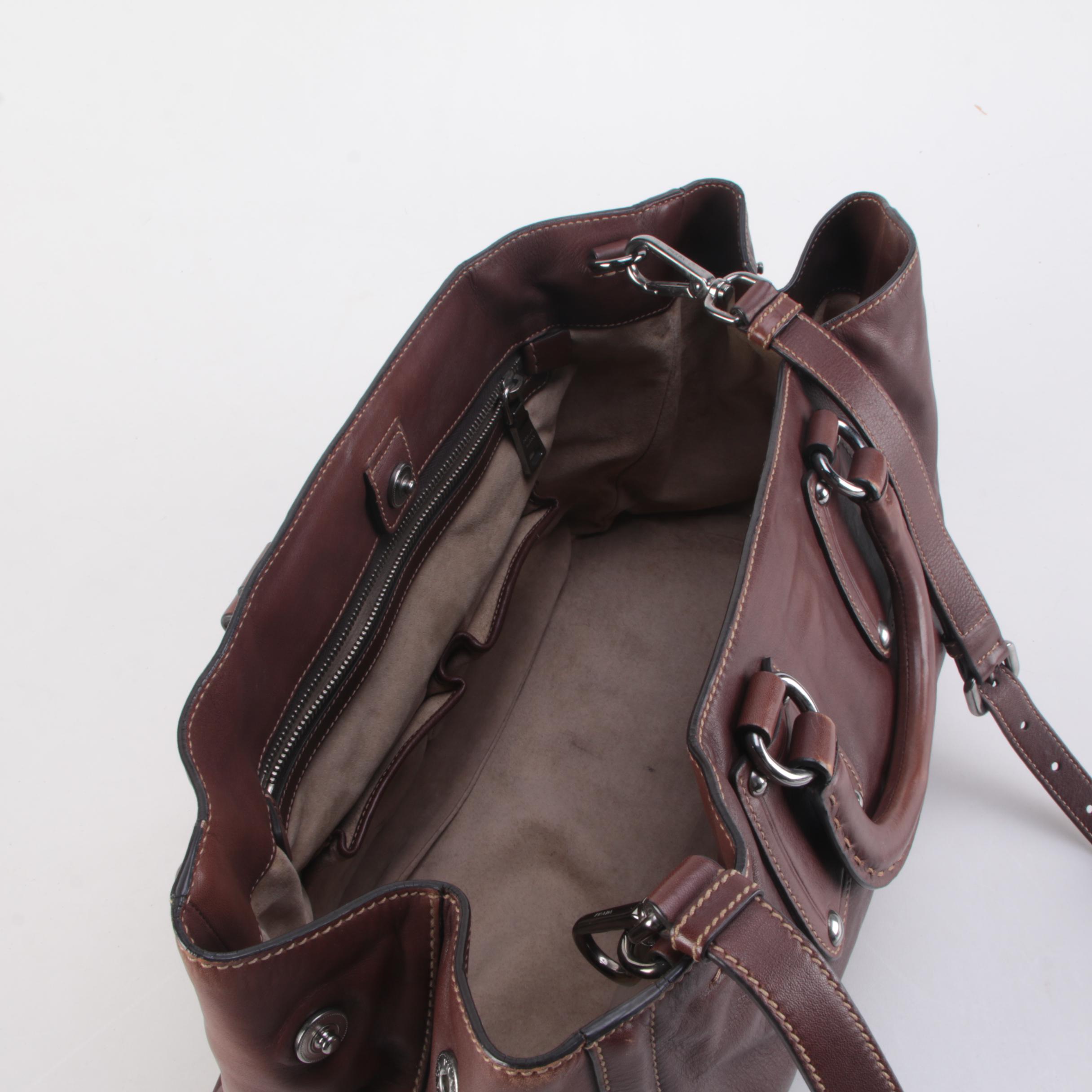 Prada Logo Plaque Brown Leather Holdall