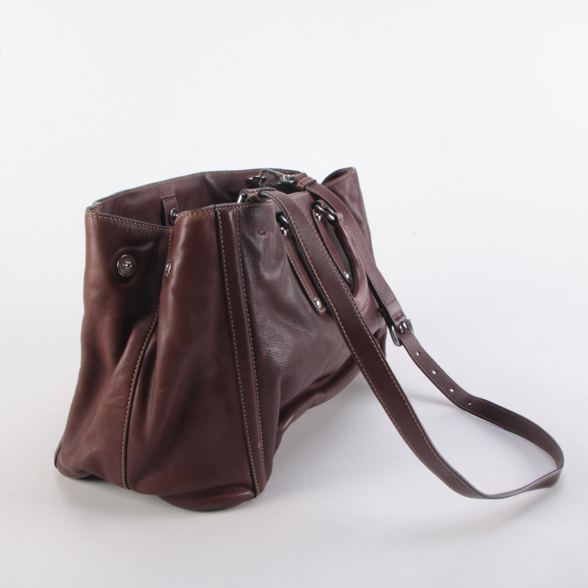 Prada Logo Plaque Brown Leather Holdall