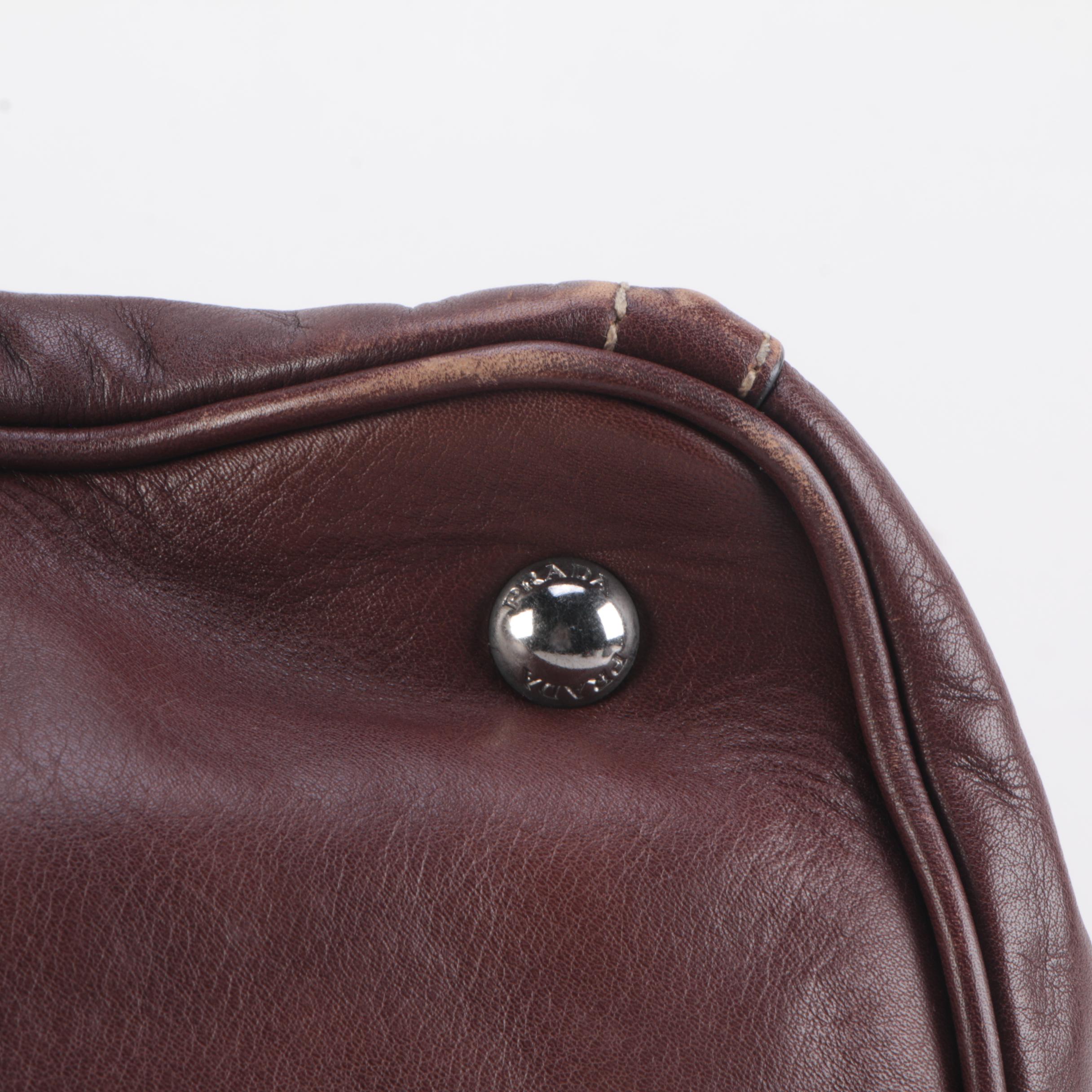 Prada Logo Plaque Brown Leather Holdall
