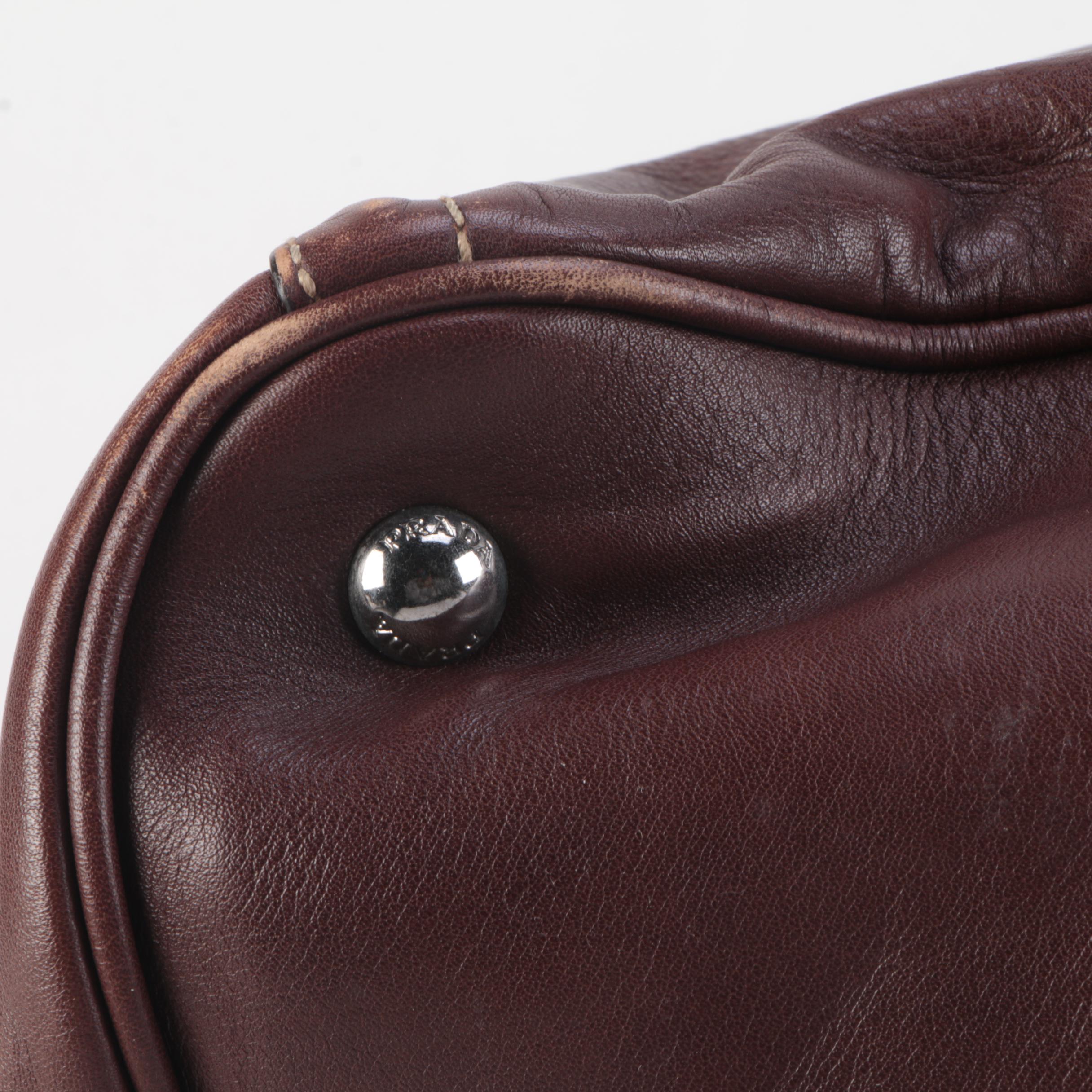 Prada Logo Plaque Brown Leather Holdall