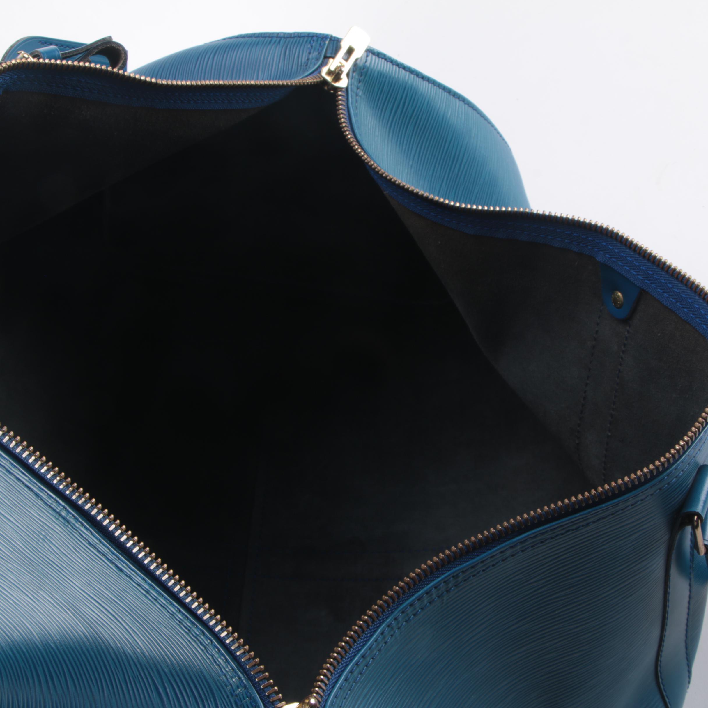 Louis Vuitton Keepall 55 Travel Bag in Toledo Blue Epi and Smooth Leather