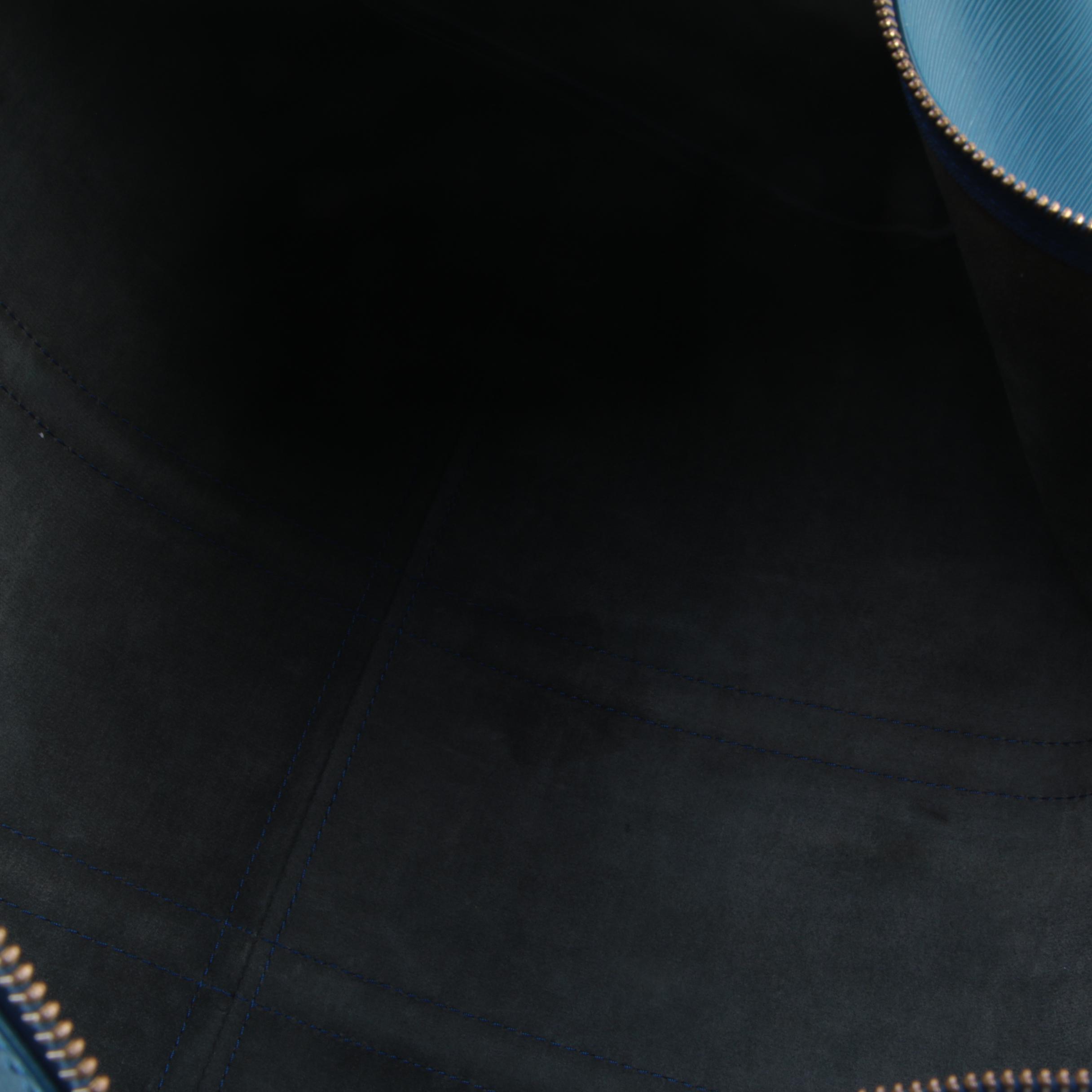 Louis Vuitton Keepall 55 Travel Bag in Toledo Blue Epi and Smooth Leather