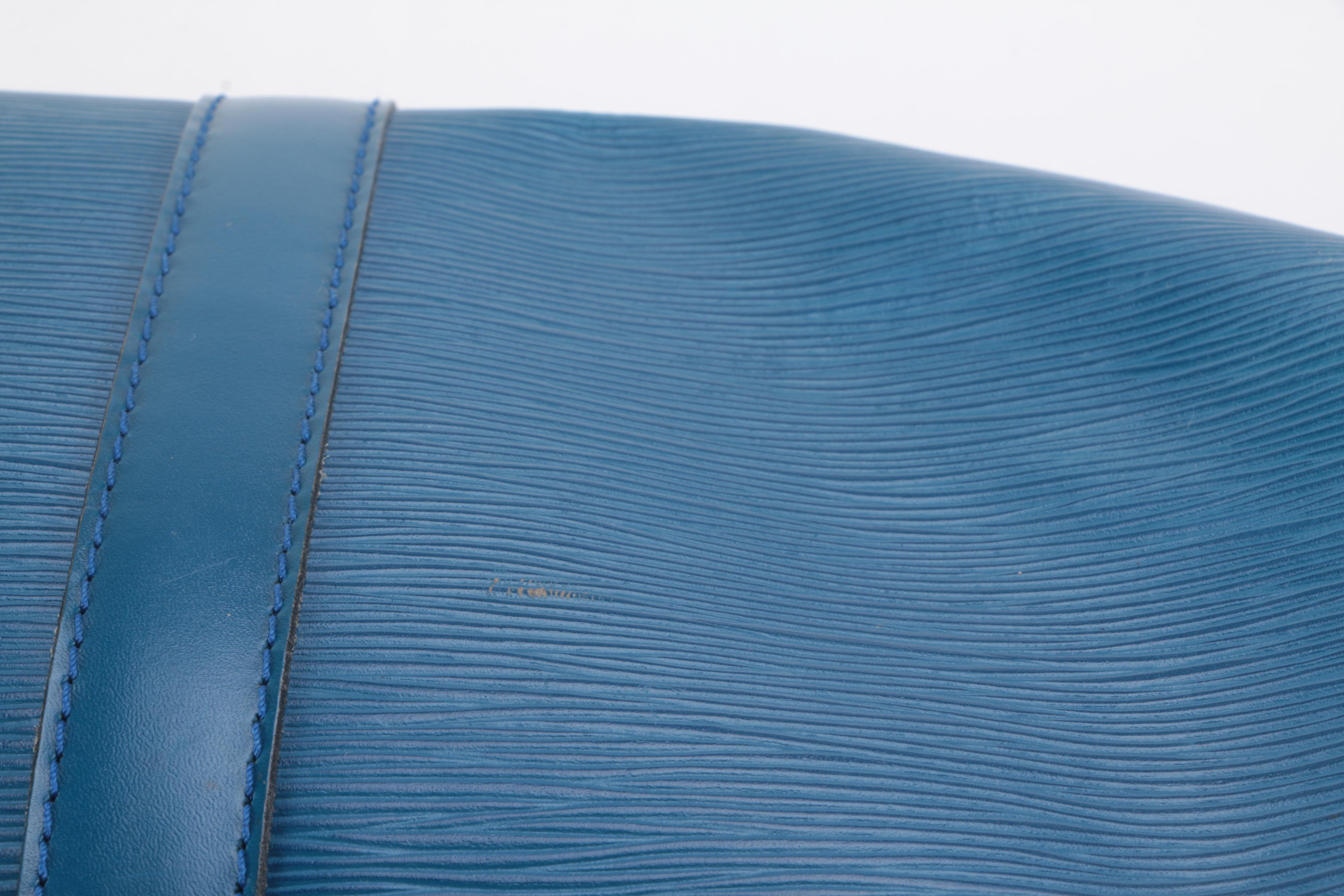 Louis Vuitton Keepall 55 Travel Bag in Toledo Blue Epi and Smooth Leather