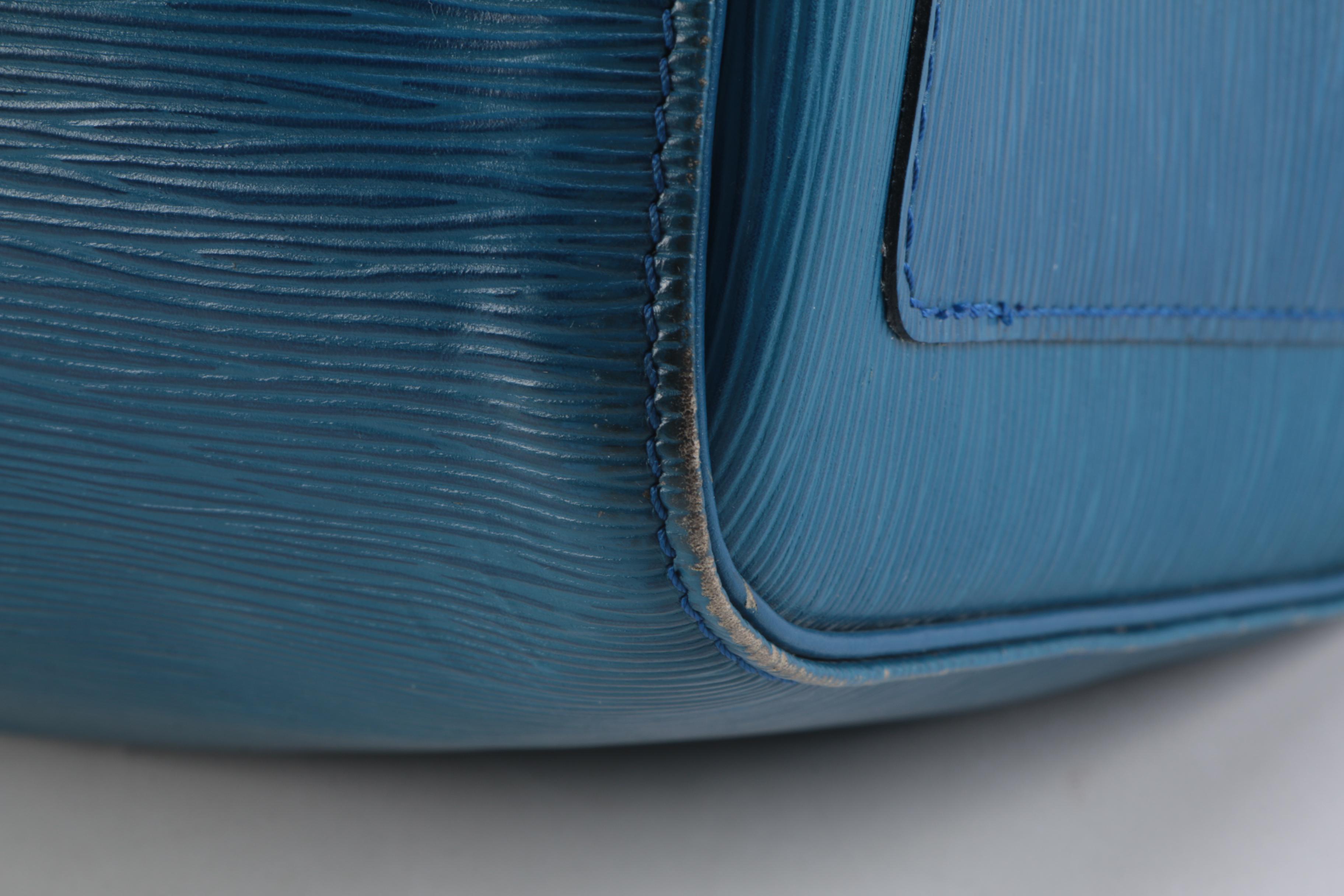 Louis Vuitton Keepall 55 Travel Bag in Toledo Blue Epi and Smooth Leather