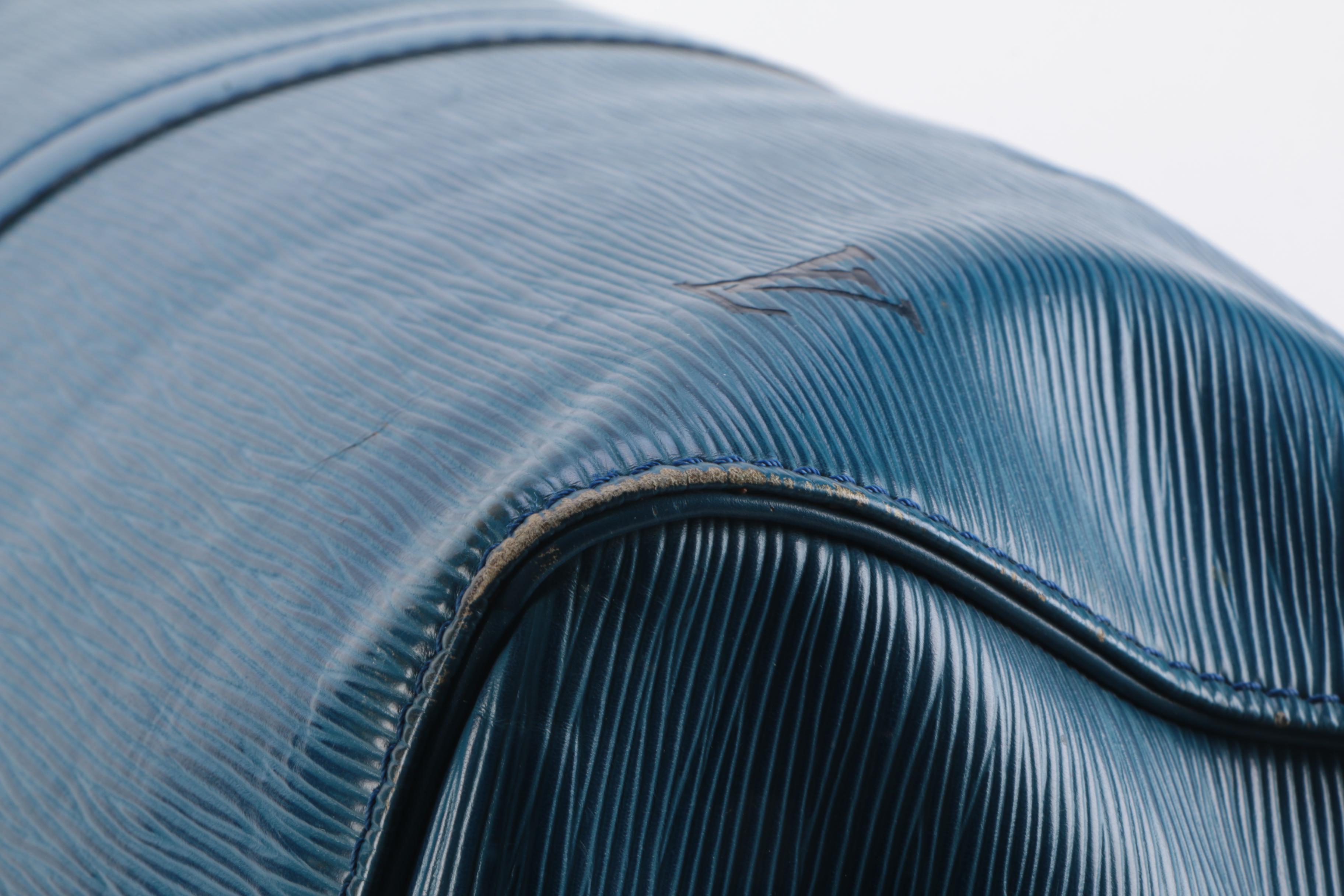 Louis Vuitton Keepall 55 Travel Bag in Toledo Blue Epi and Smooth Leather