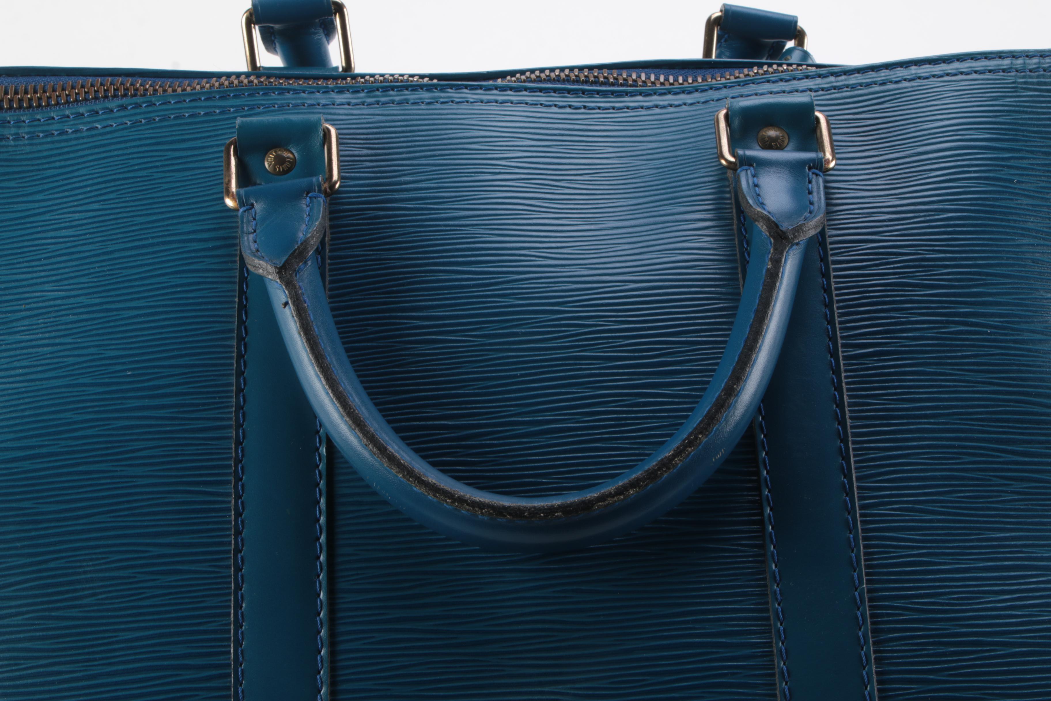 Louis Vuitton Keepall 55 Travel Bag in Toledo Blue Epi and Smooth Leather