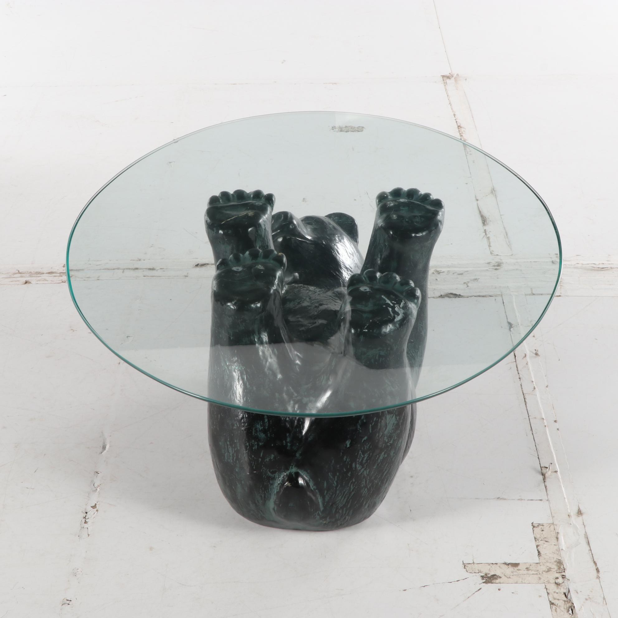 Bronze-Patinated Composite and Glass Top "Bear" Coffee Table, Late 20th Century