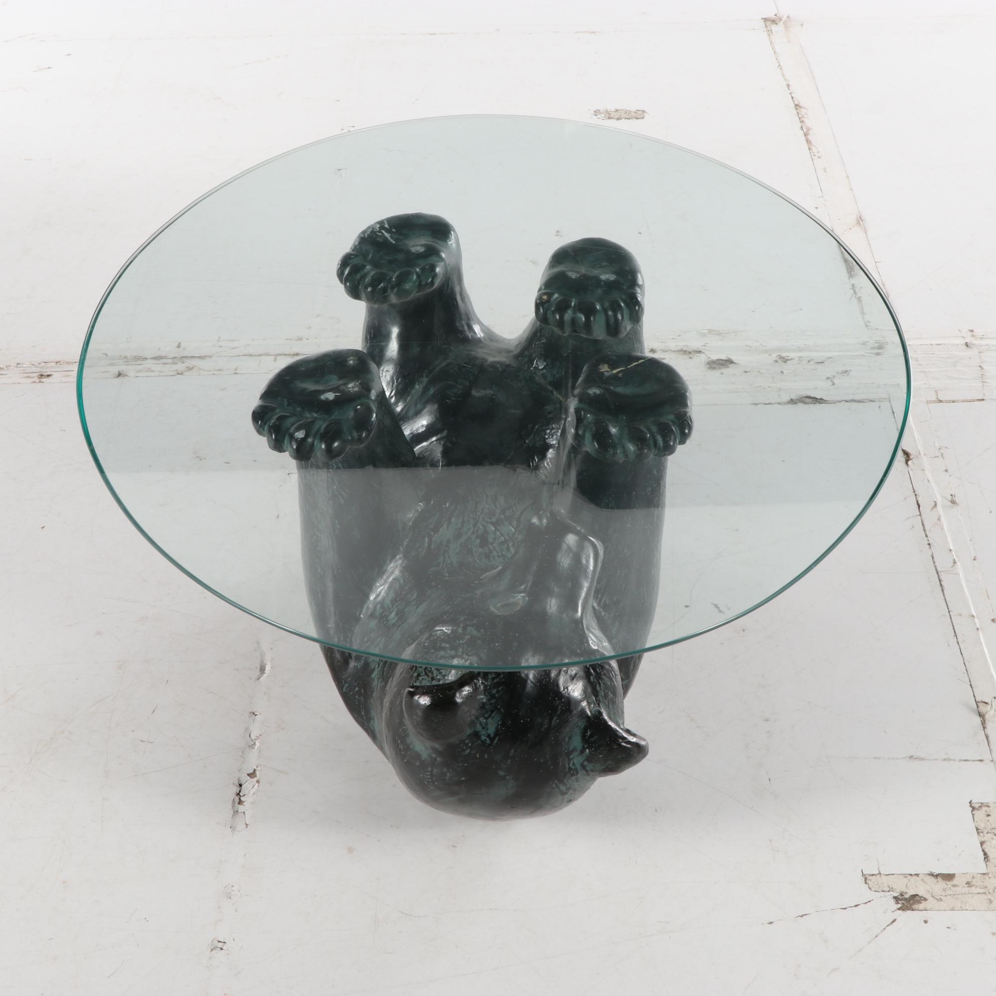 Bronze-Patinated Composite and Glass Top "Bear" Coffee Table, Late 20th Century