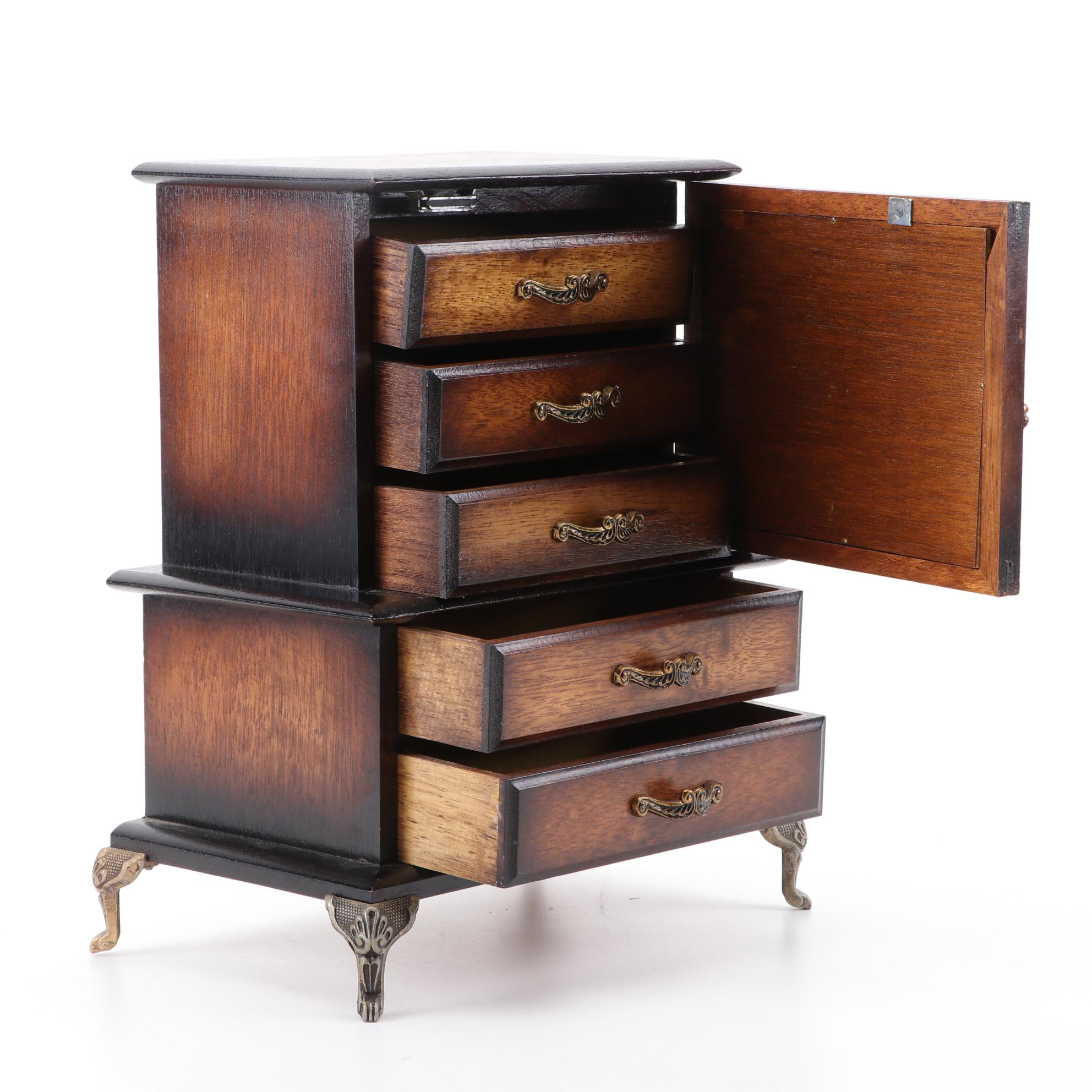 Toyo Walnut Five-Drawer Jewelry Music Box