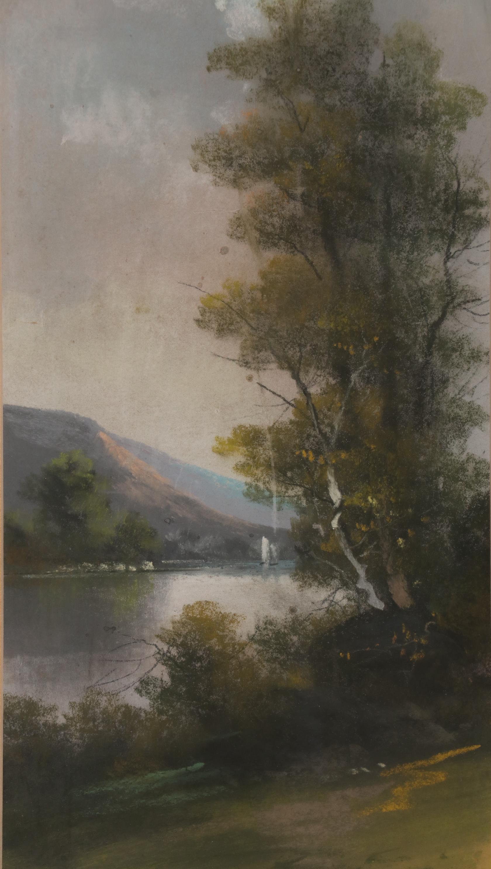 Landscape Pastel Drawing of Mountain Lake