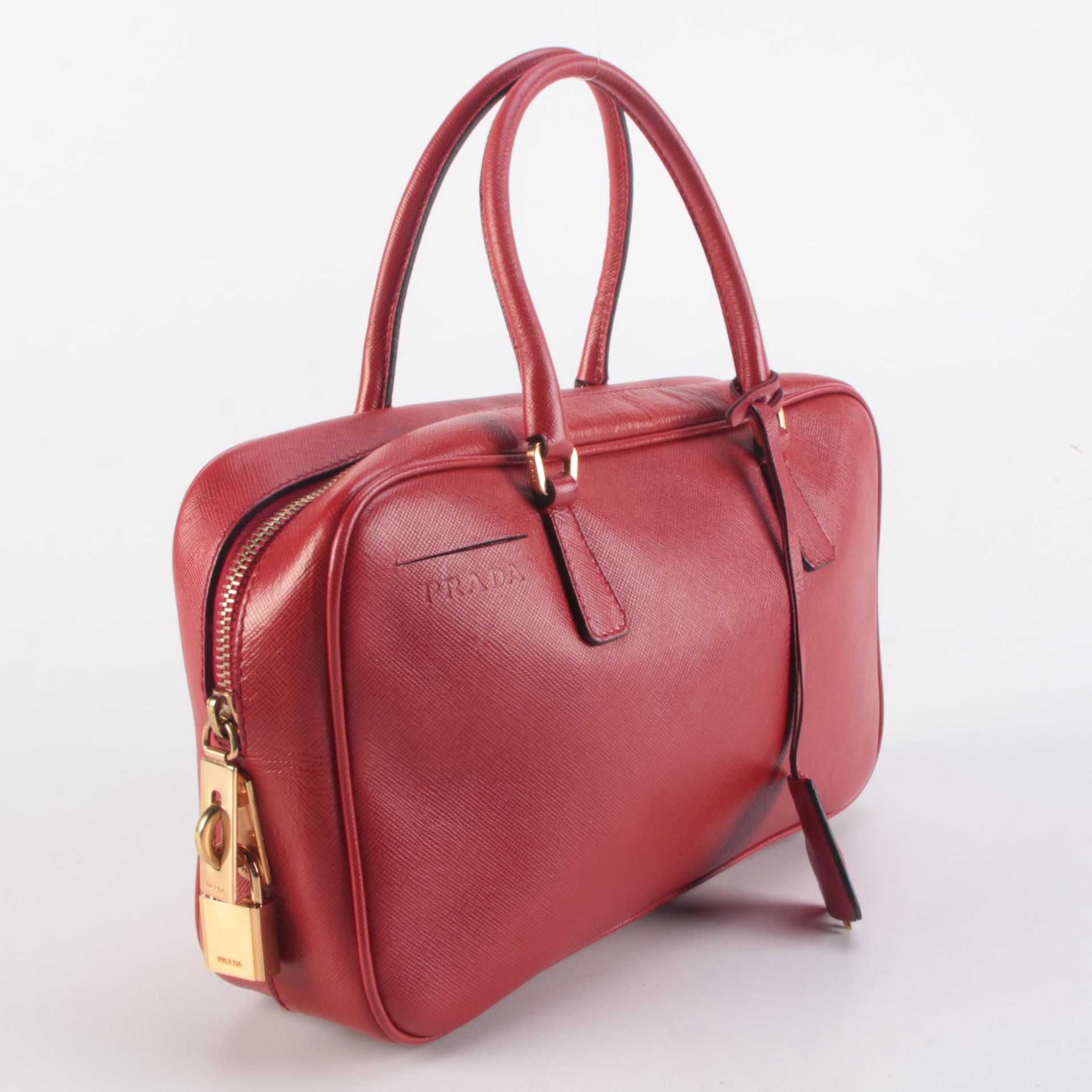 Prada Handbag in Rosso Saffiano Leather