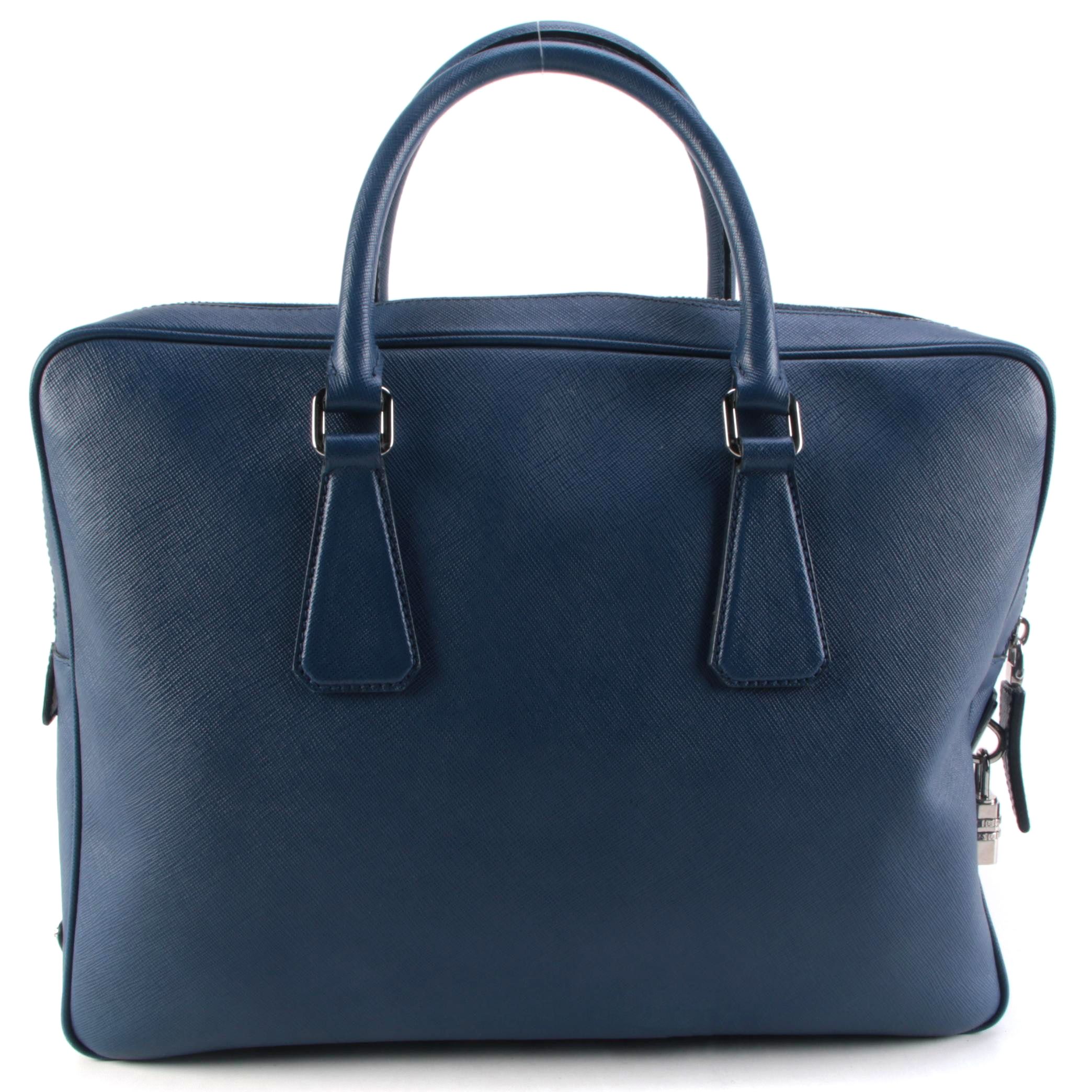 Prada Attaché Briefcase in Bluette Saffiano Leather