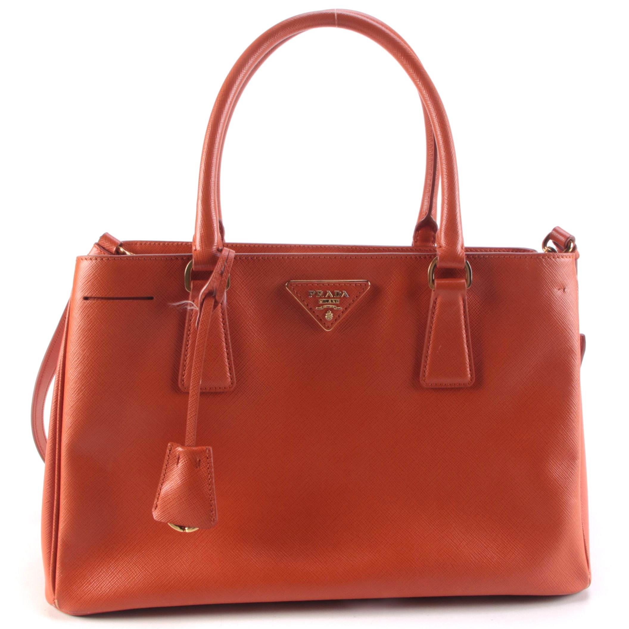 Prada Orange Saffiano Leather Two-Way Tote