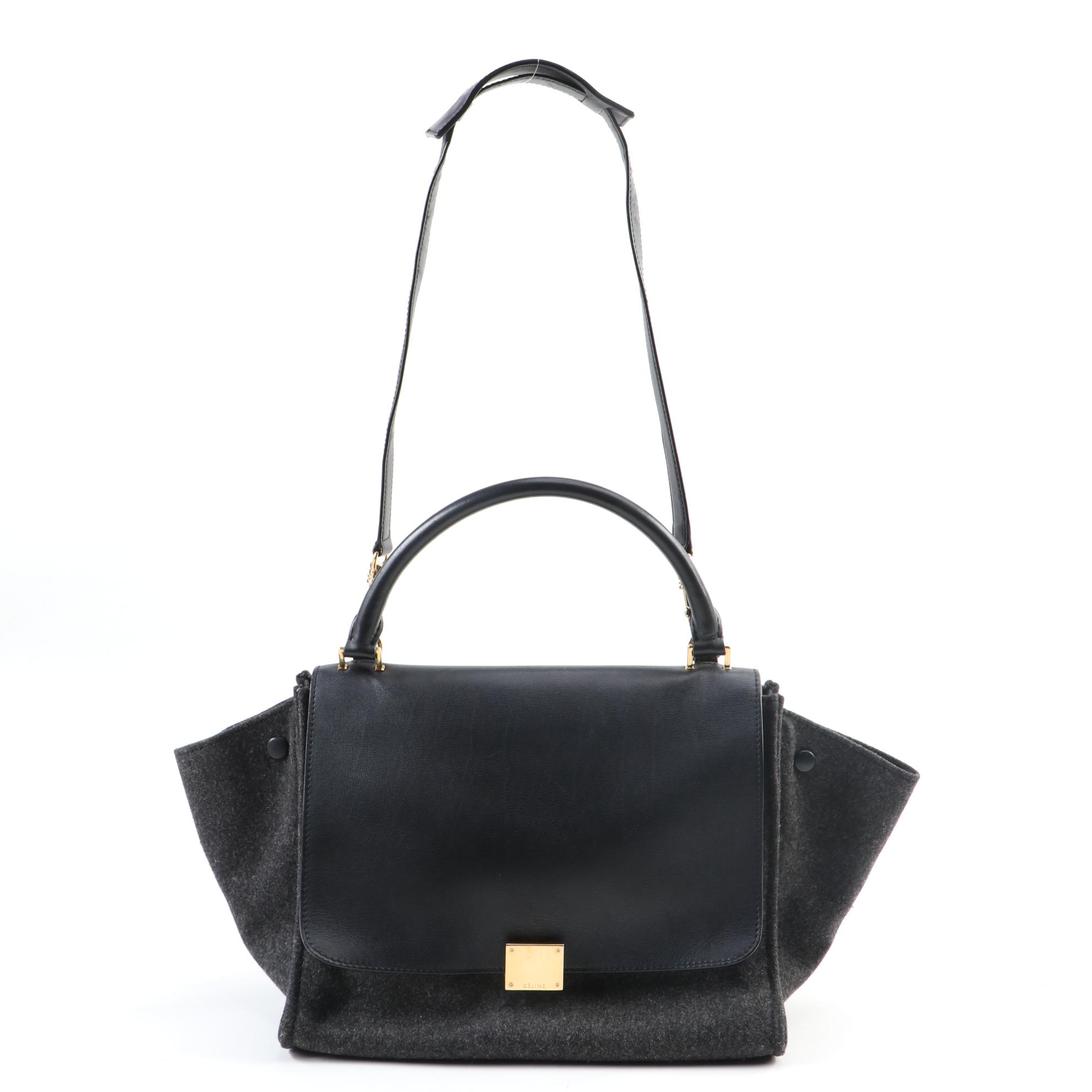 Céline Trapeze Bag in Heather Gray and Black Leather